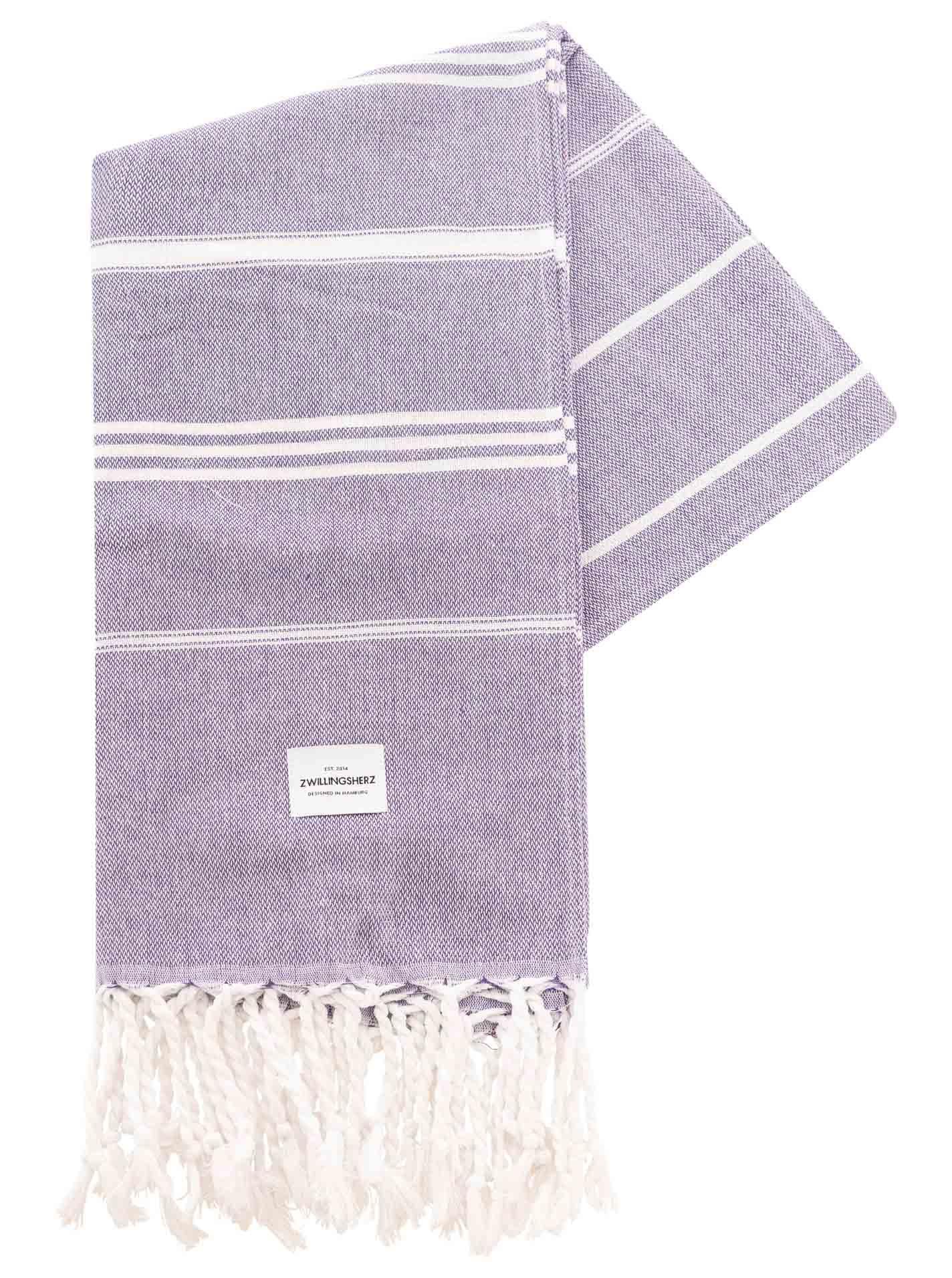 Strandtuch Zwillingsherz "Towel" blau gestreift mit Tasseln