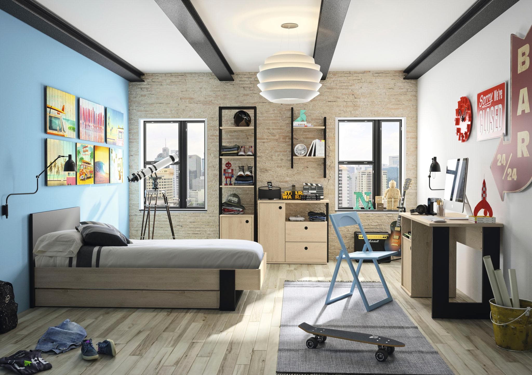Jugendbett GAMI DUPLEX Schwarz Kastanie Natur