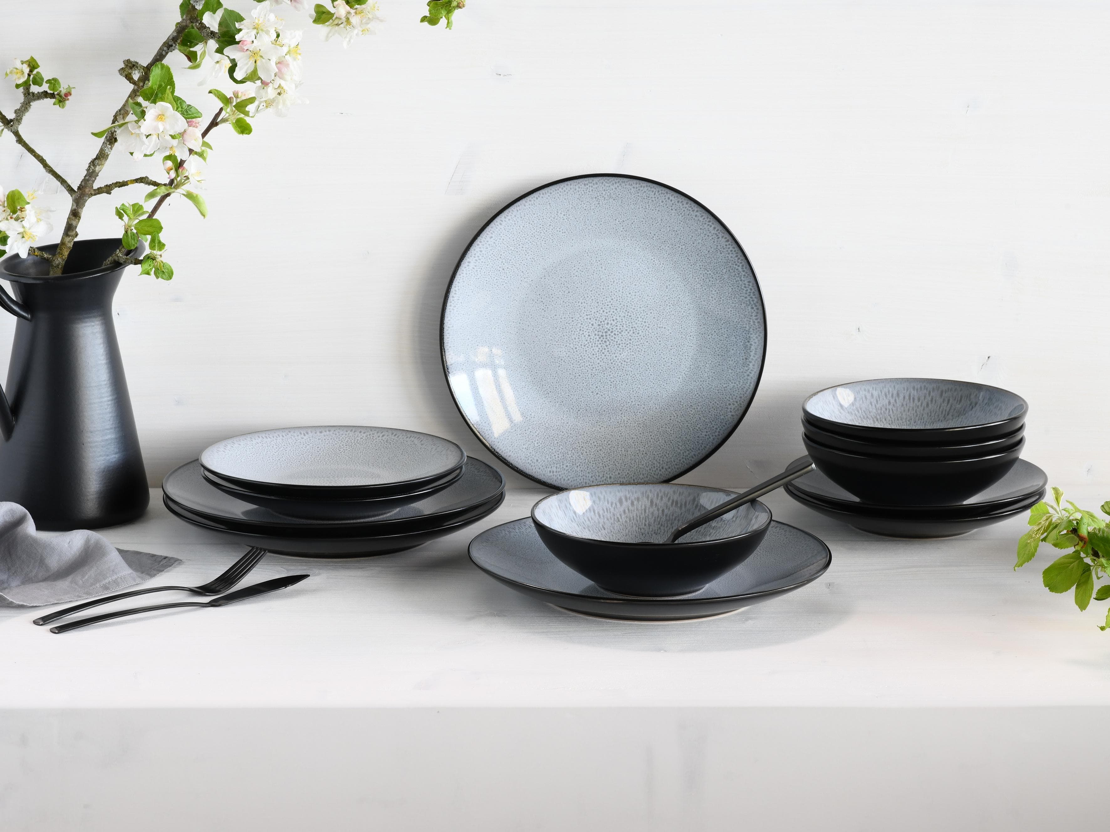 OTTO HOME Tafelservice 12-tlg. Grau Steinzeug Frost
