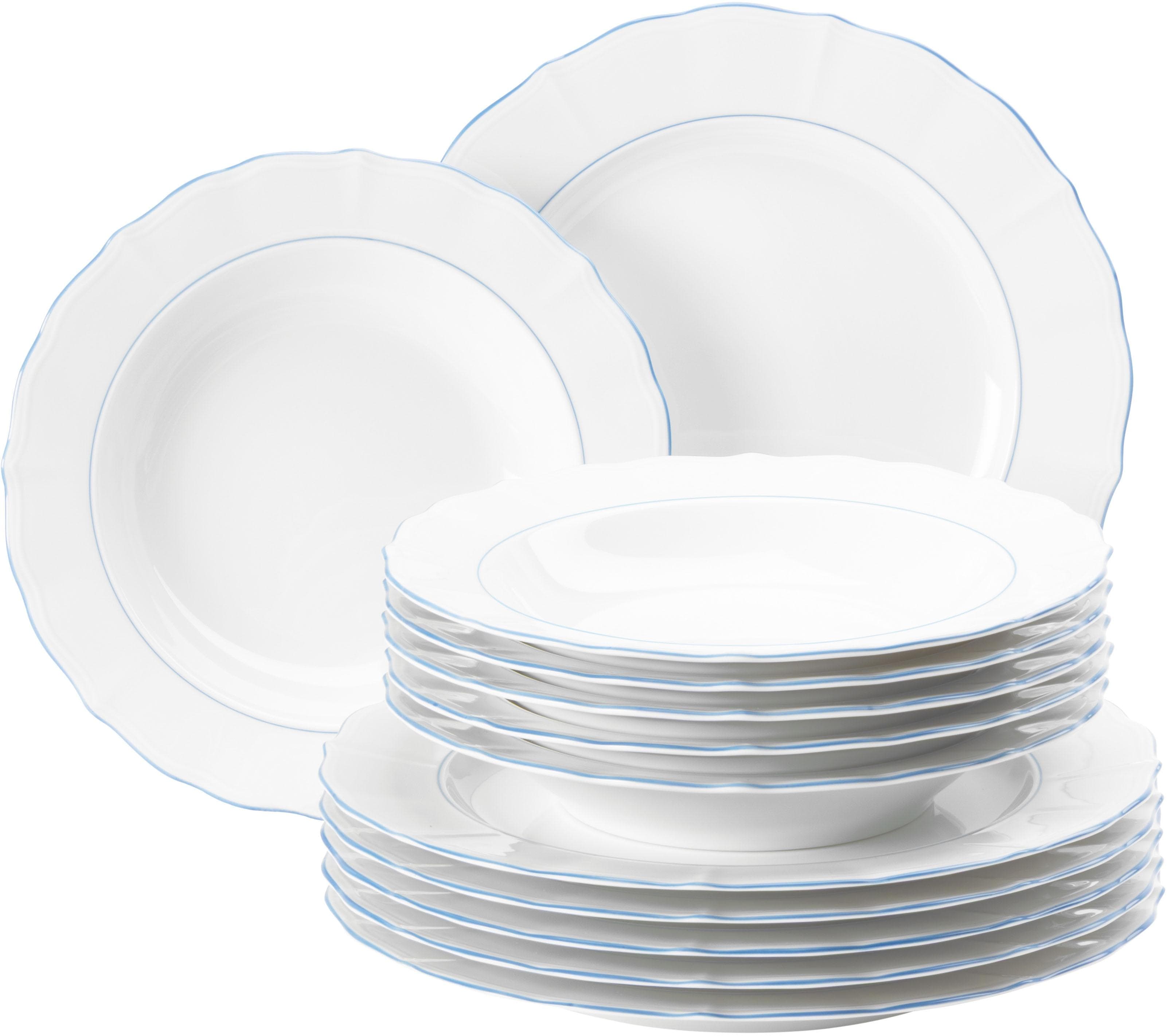 Seltmann Weiden Tafelservice Sonate Blue Lines 12-teilig, Weiß/Blau