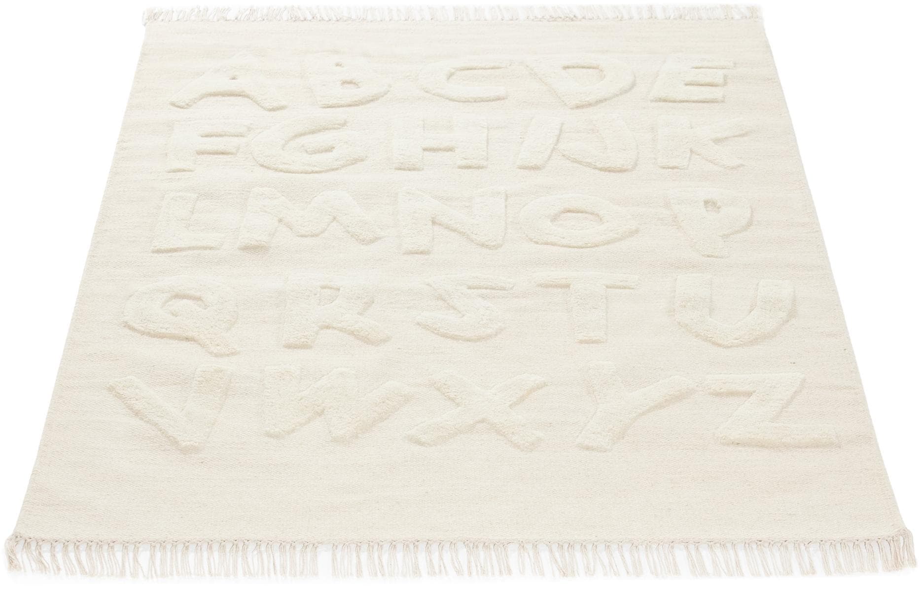 CARPETFINE Kinderteppich ABC Alphabet creme handgewebt