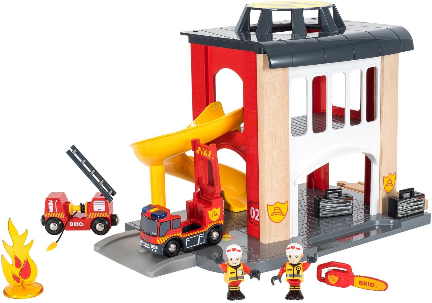 BRIO WORLD Große Feuerwehrstation mit Einsatzfahrzeug Bunt