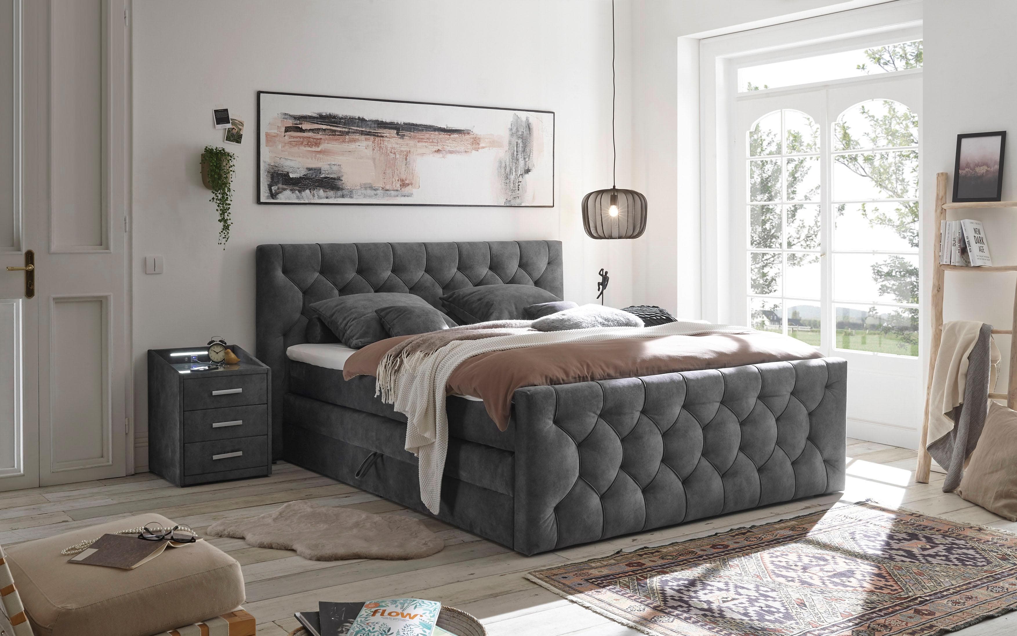 Boxspringbett Cashfield mit Bettkästen und Topper Anthrazit