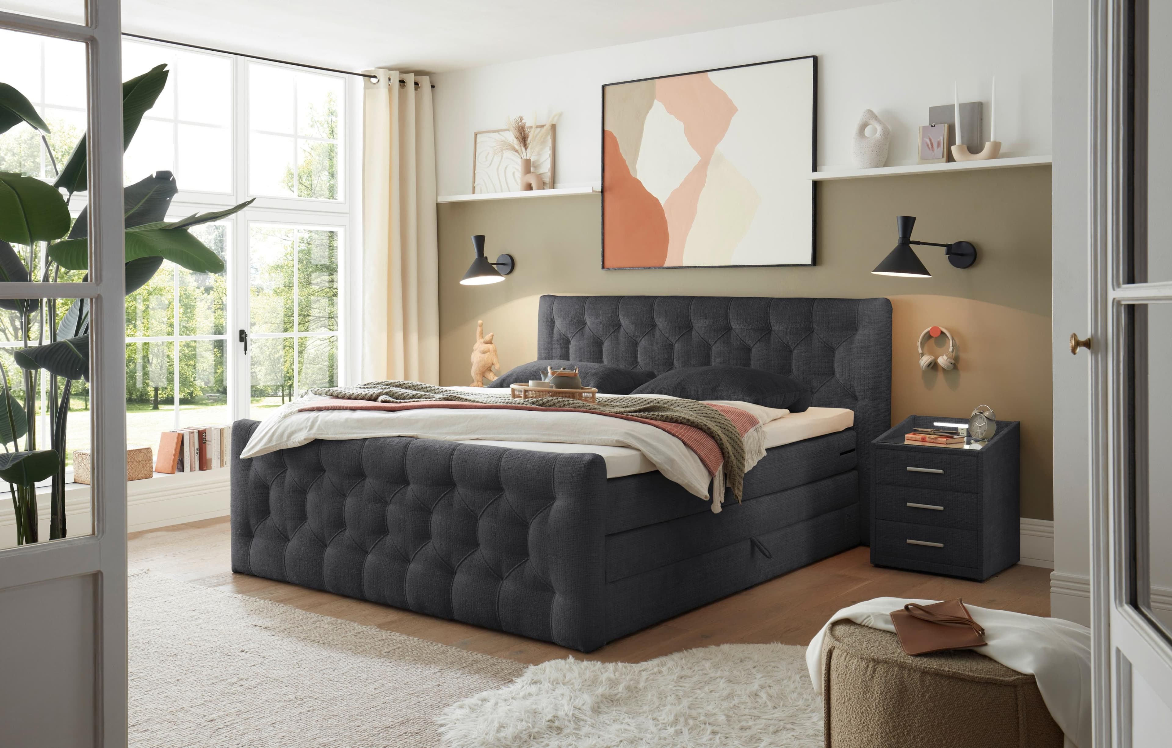 Boxspringbett Cashfield Schwarz mit Bettkästen & Topper 180x225cm