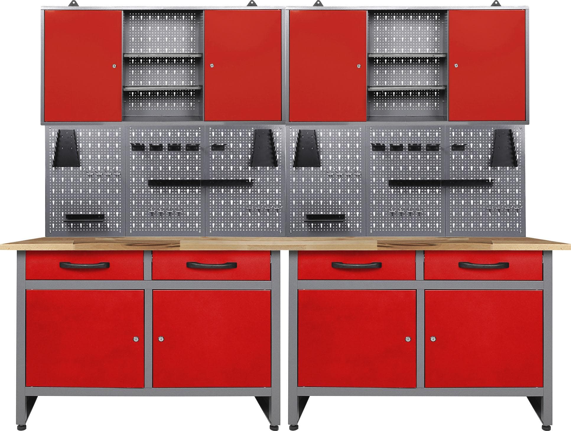 ONDIS24 Werkstatt-Set mit Werkbank, Lochwand & Hängeschrank Anthrazit/Rot