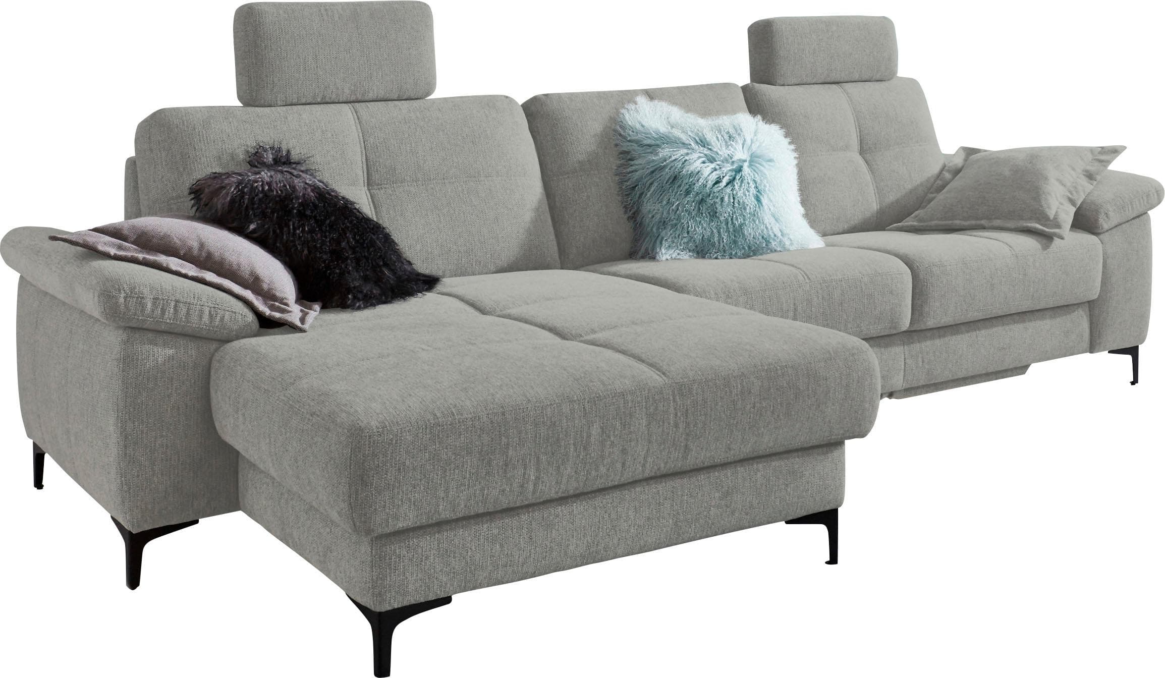 Ecksofa CARINA Burnaby L-Form Grau Chenille-Optik mit Relaxfunktion
