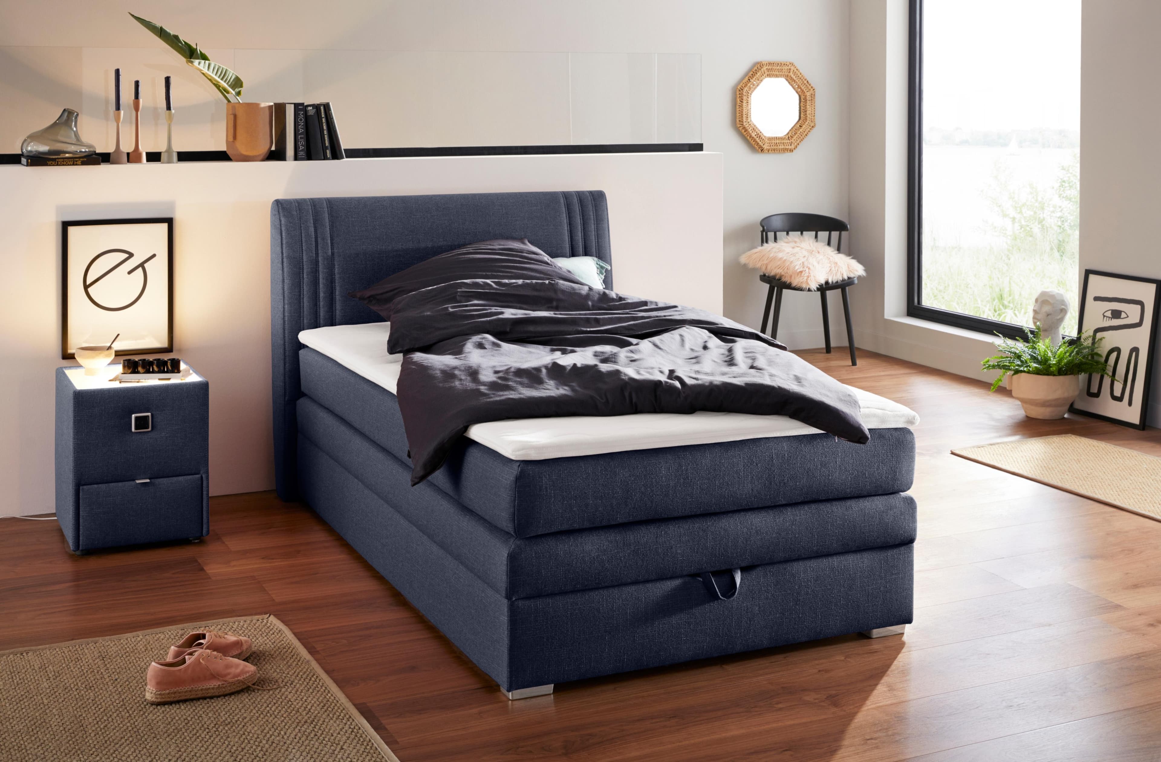 Boxspringbett Amira mit Bettkasten Dunkelblau