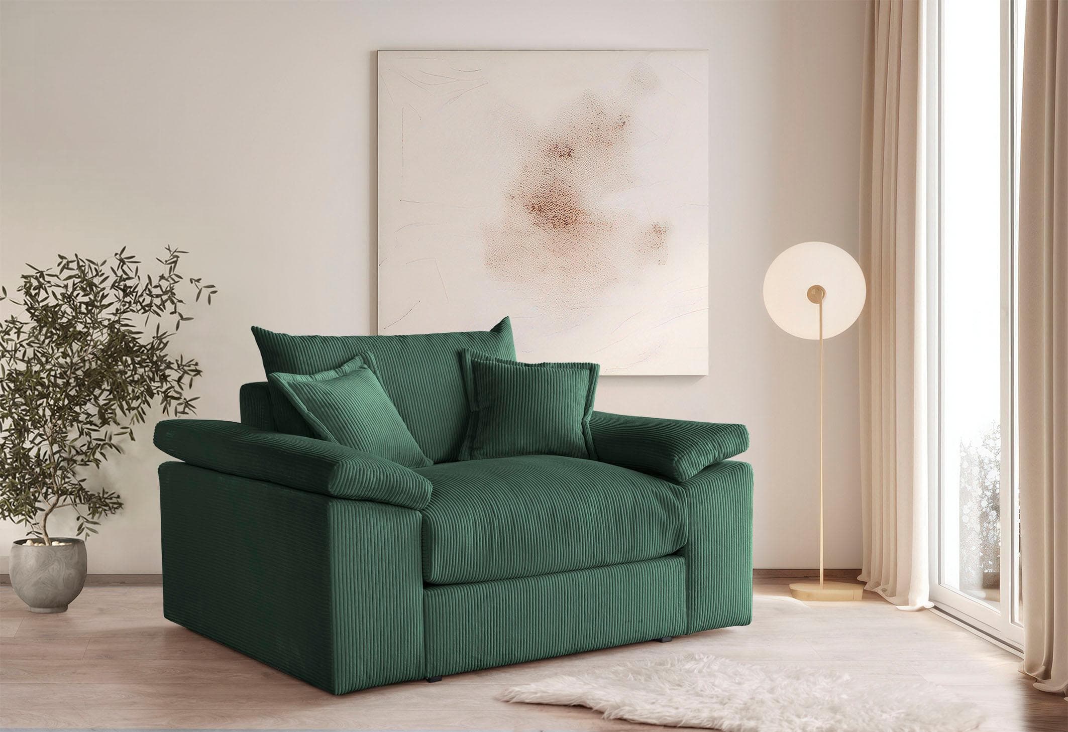 XXL-Sessel HOME AFFAIRE Soft&Cosy Dunkelgrün Cord mit Zierkissen