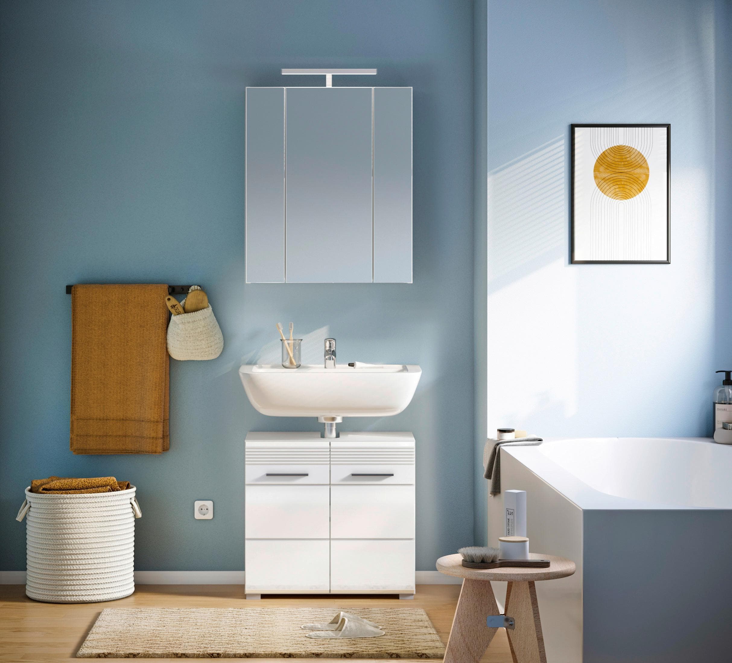 Badezimmer Linus 2-tlg. Weiß mit LED-Beleuchtung