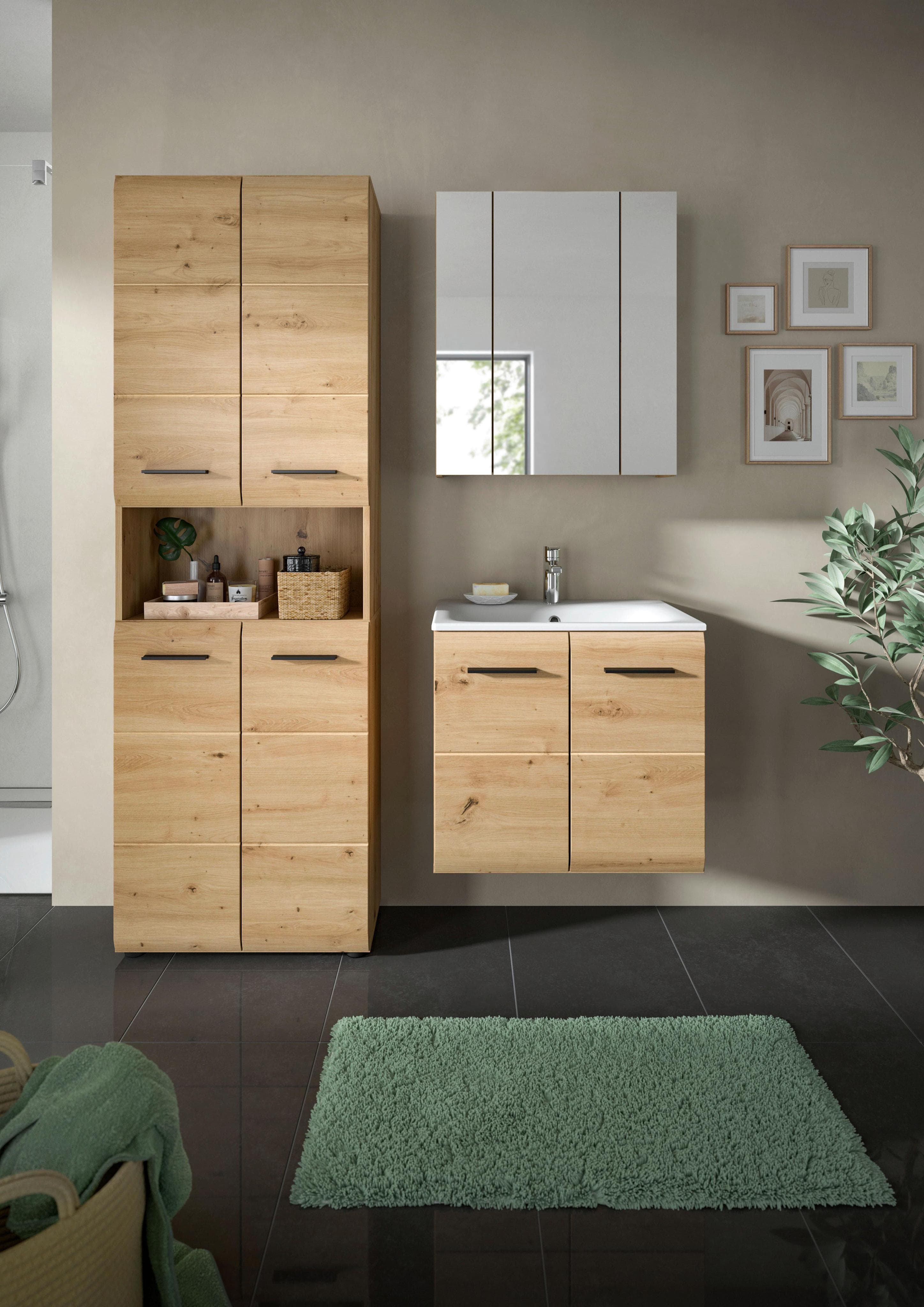 Badezimmer Ice 3-tlg. Eiche Artisan Holzoptik Braun