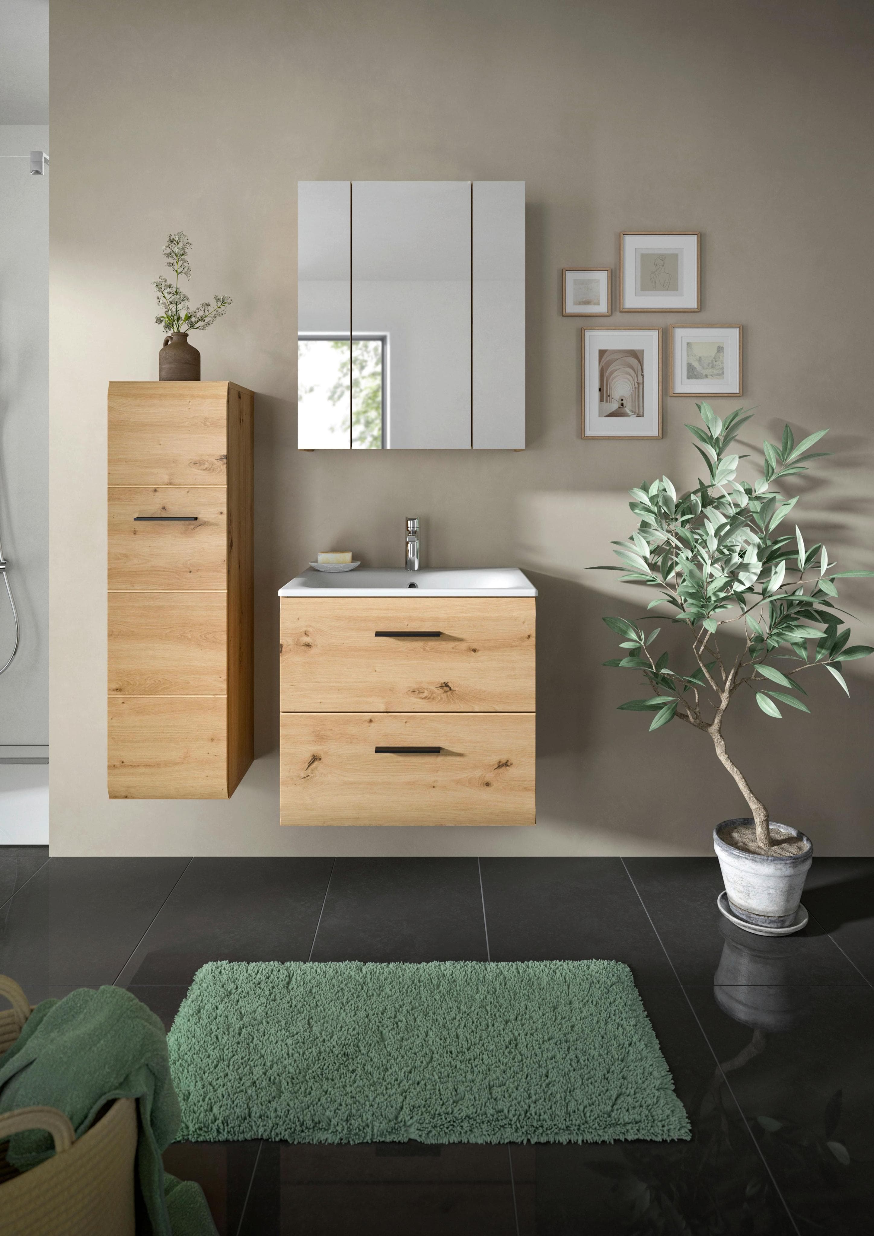 Badezimmer Ice 3-tlg. Eiche Artisan Braunes Badmöbel-Set