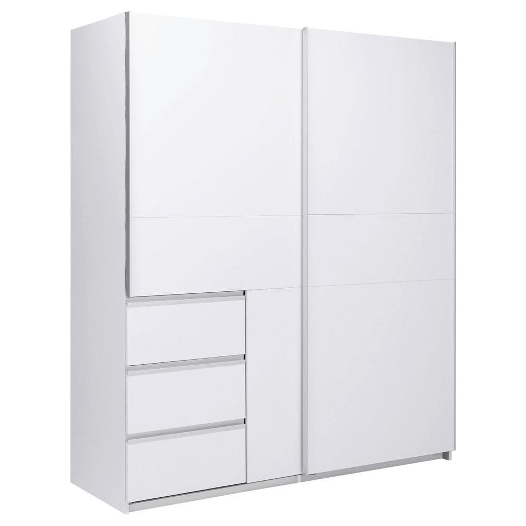 Mid.you Schiebetürenschrank Weiß Metall 2 Fächer 3 Schubladen