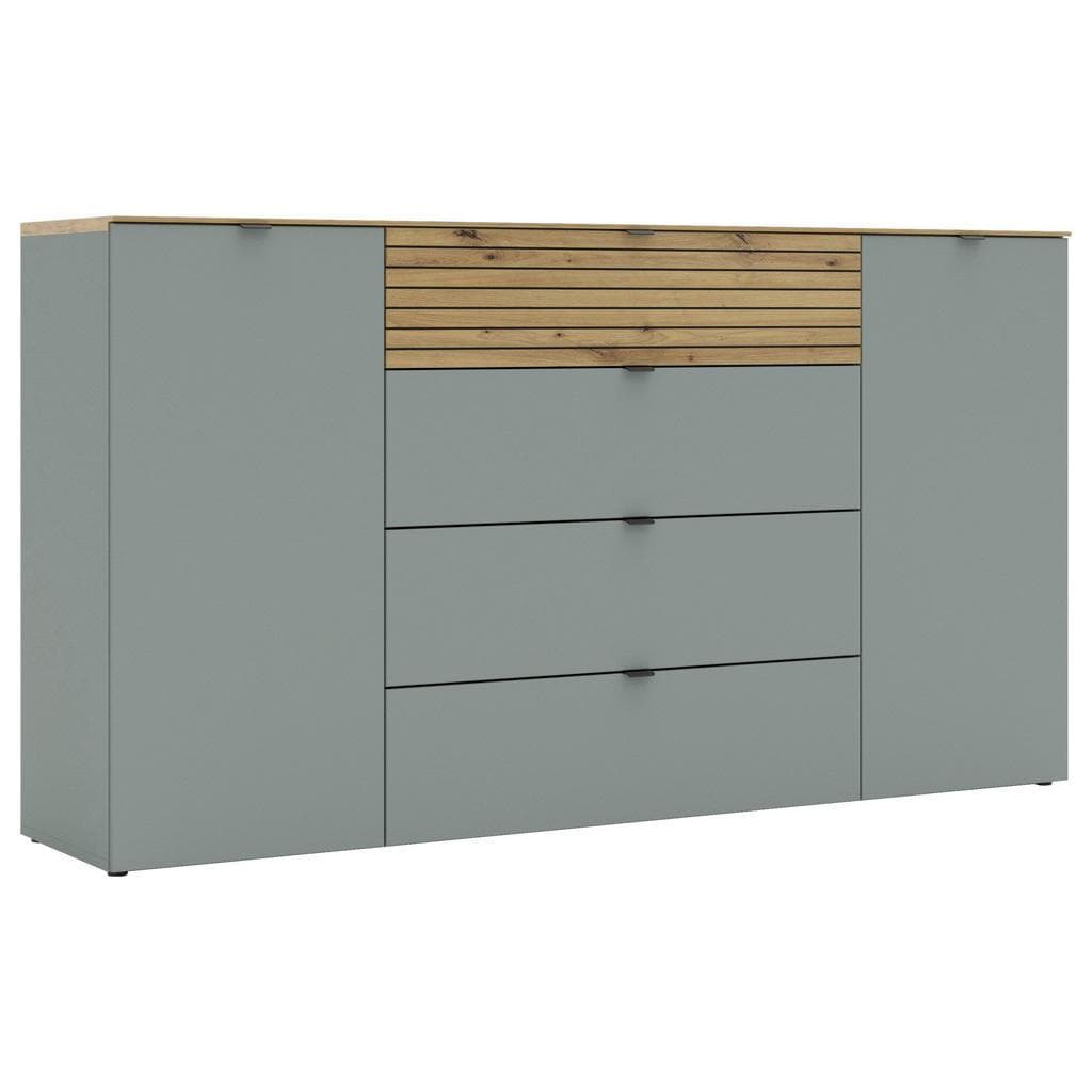 Voleo Sideboard Grün Eiche Artisan mit Soft-Close und 4 Schubladen
