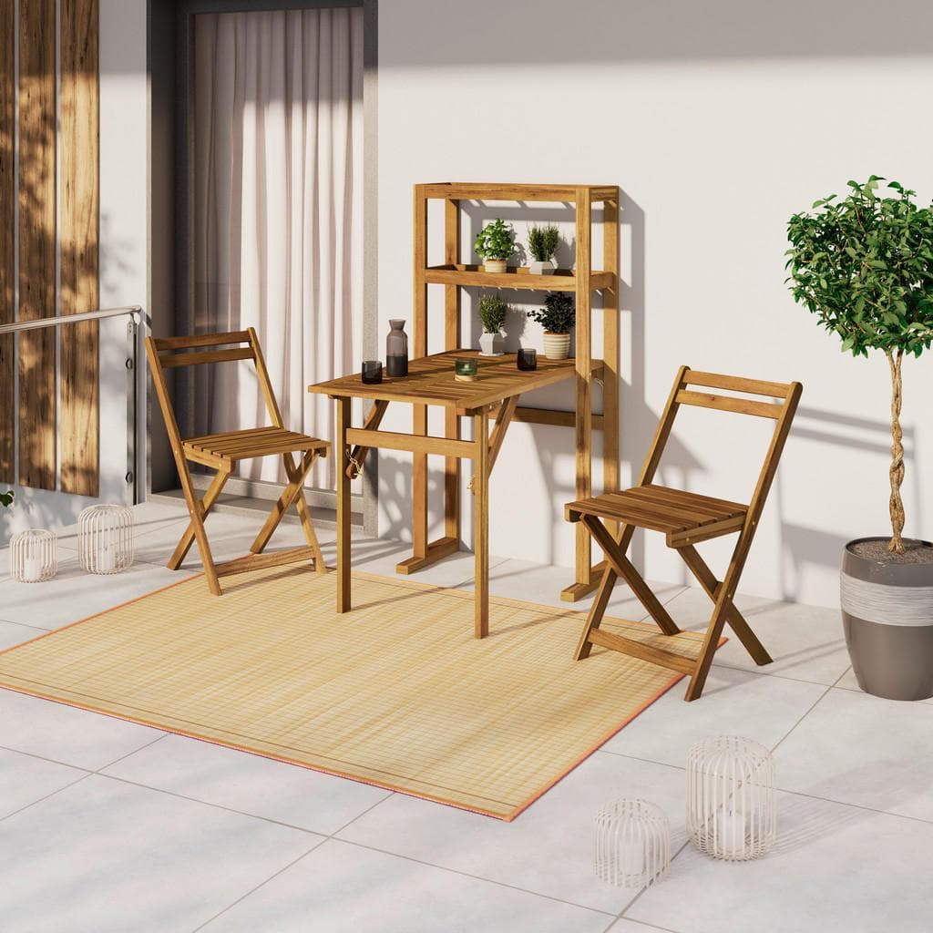 Ambia Garden Balkonset Akazie Holz Teilmassiv X-Form Tisch Klappbar Stuhl Klappbar