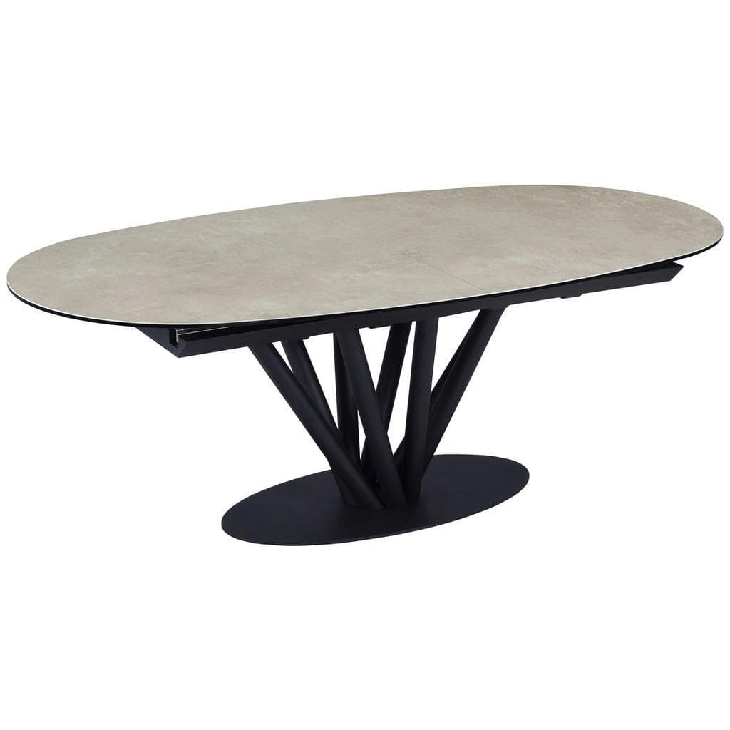 Belluti Esstisch oval ausziehbar Schwarz Taupe Metall Glas