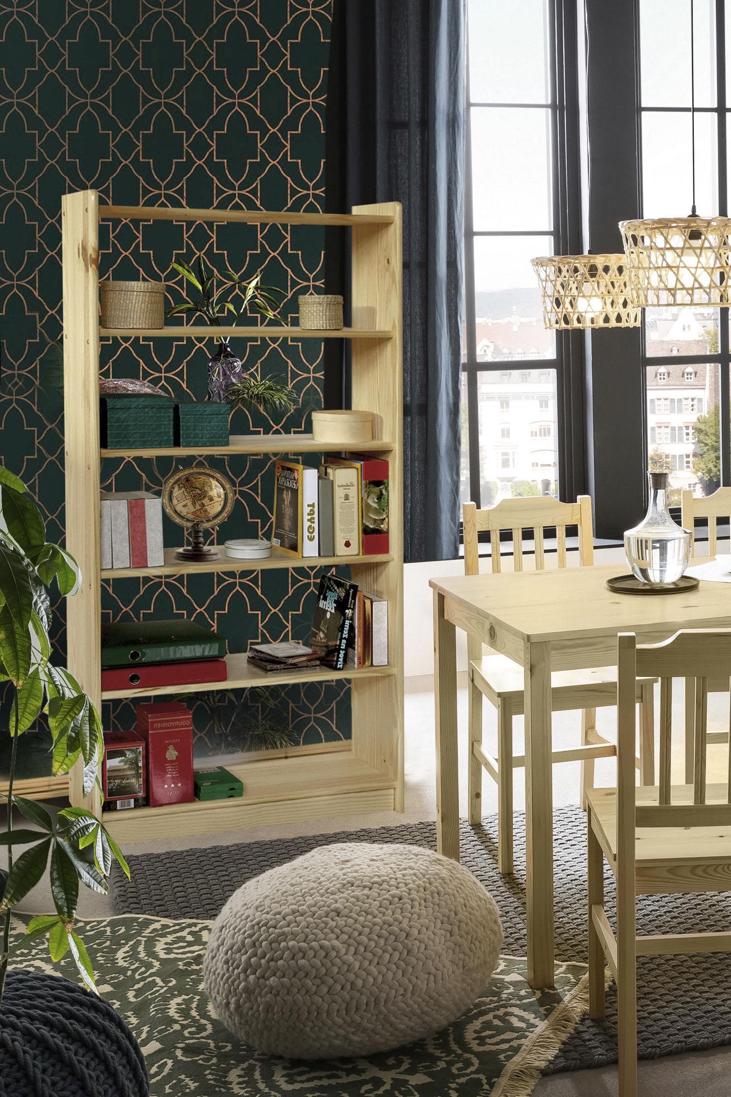 MÖBILIA Bücherregal massiv Kiefer beige 80x170x30 cm