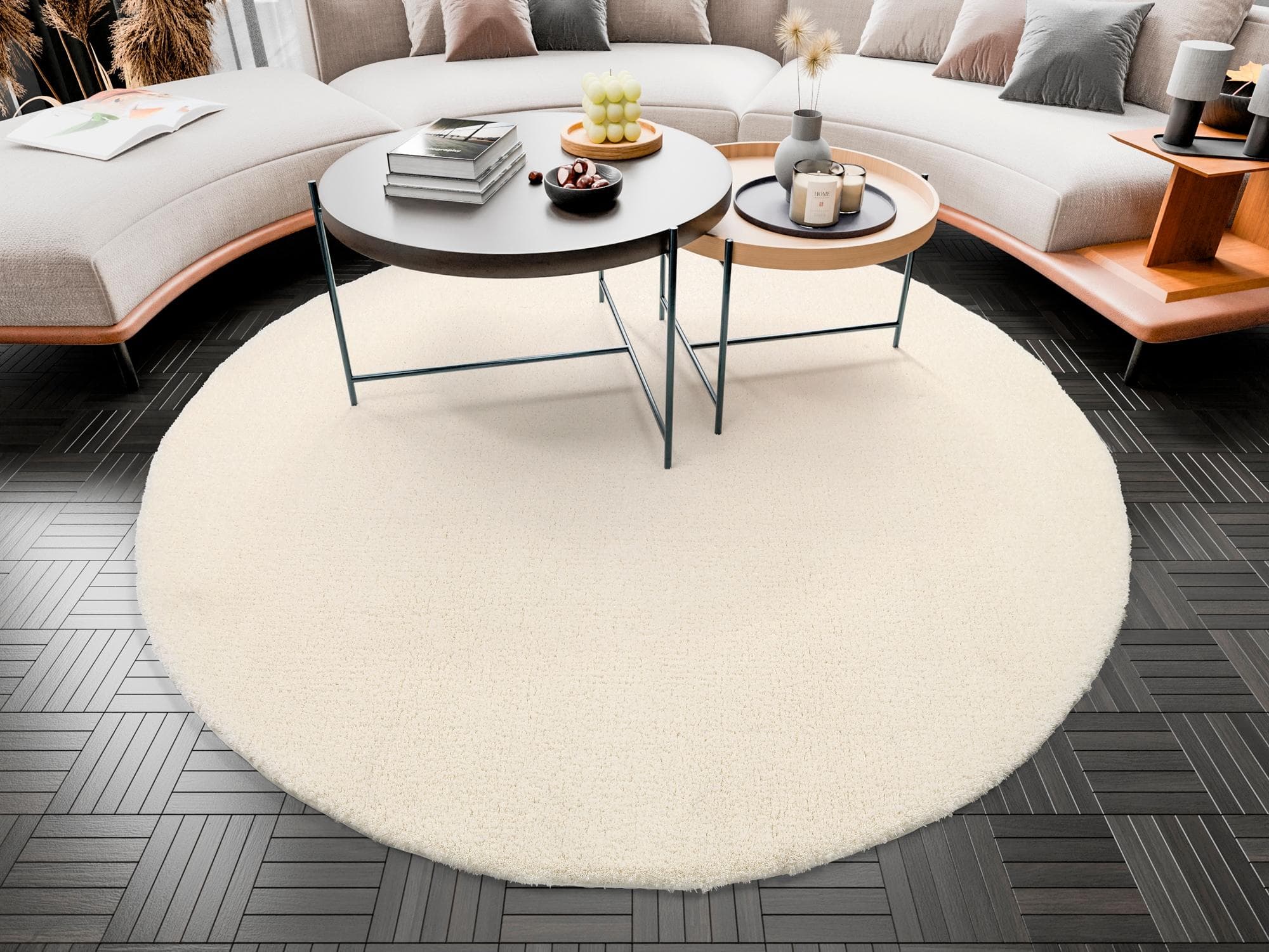 OCI Soft Dream Hochflor-Teppich Rund Beige Kunstfaser