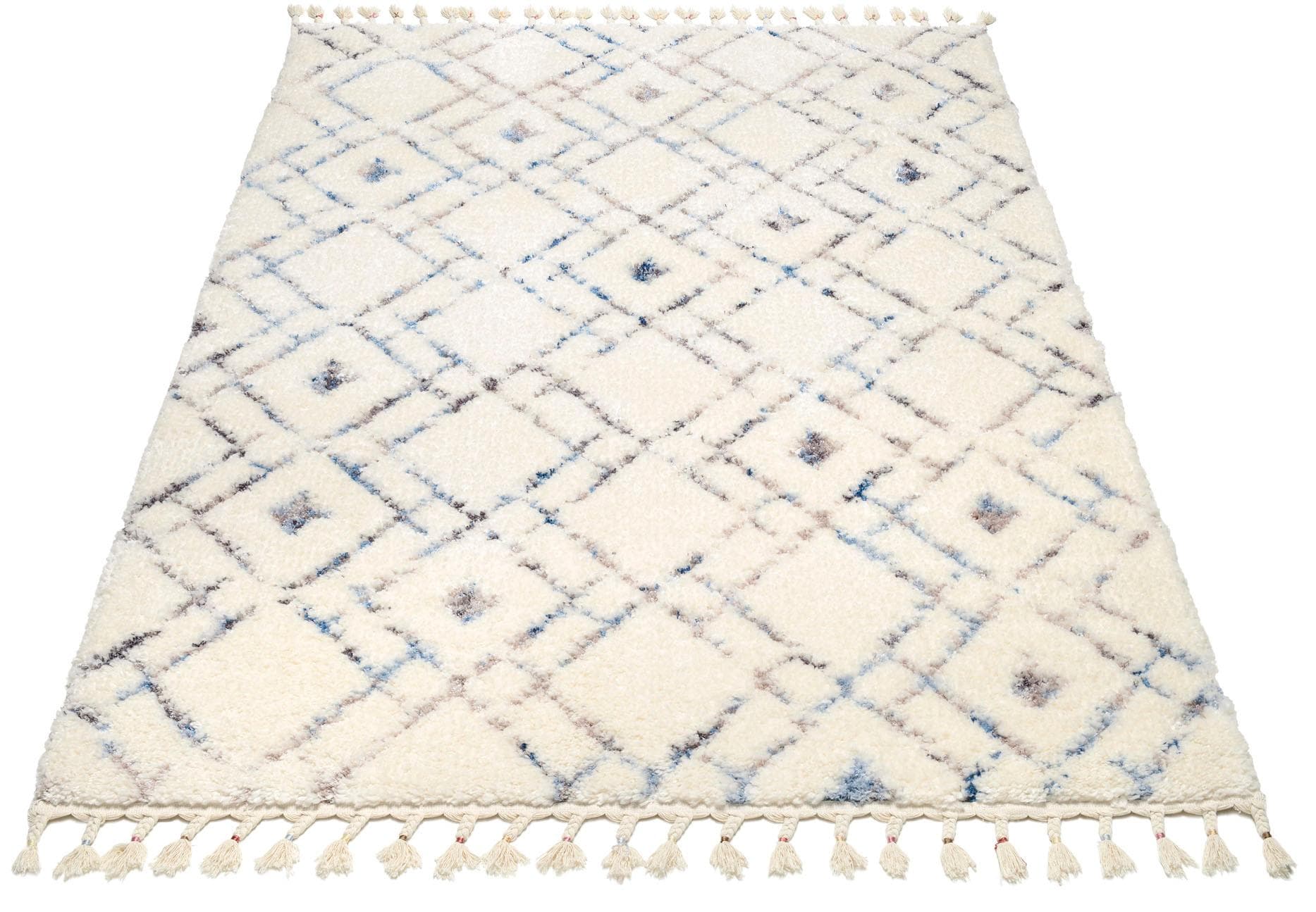 GALLERY M Teppich BOHO Hochflor Creme Blau Orientalisch