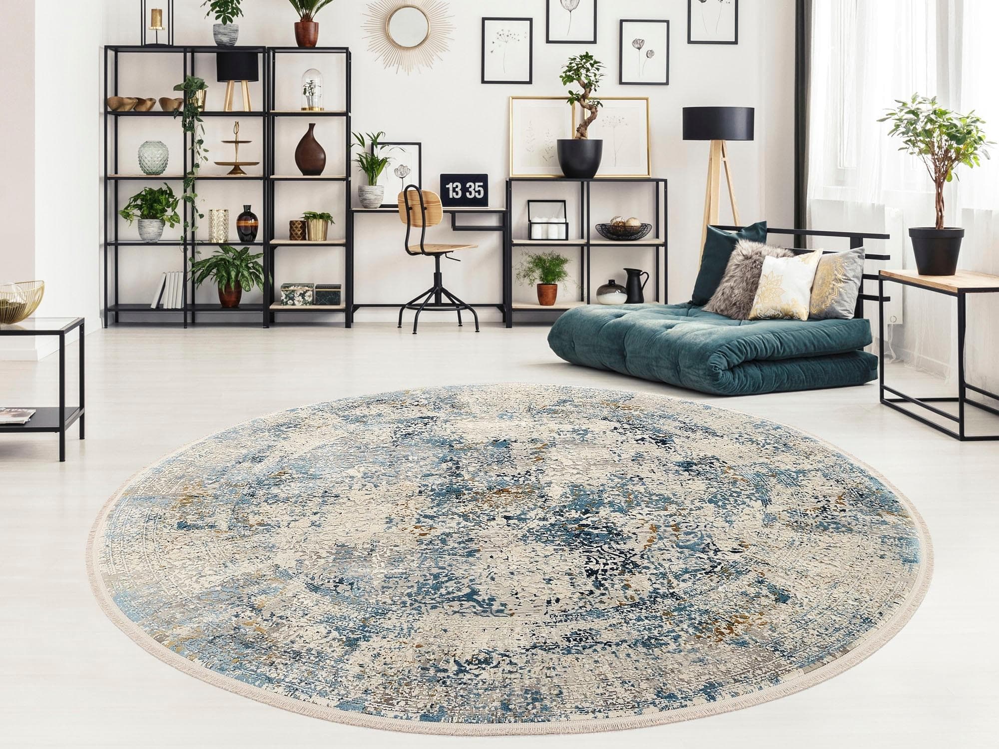 OCI Teppich BESTELLER CAVA Blau Vintage Design 200cm Rund
