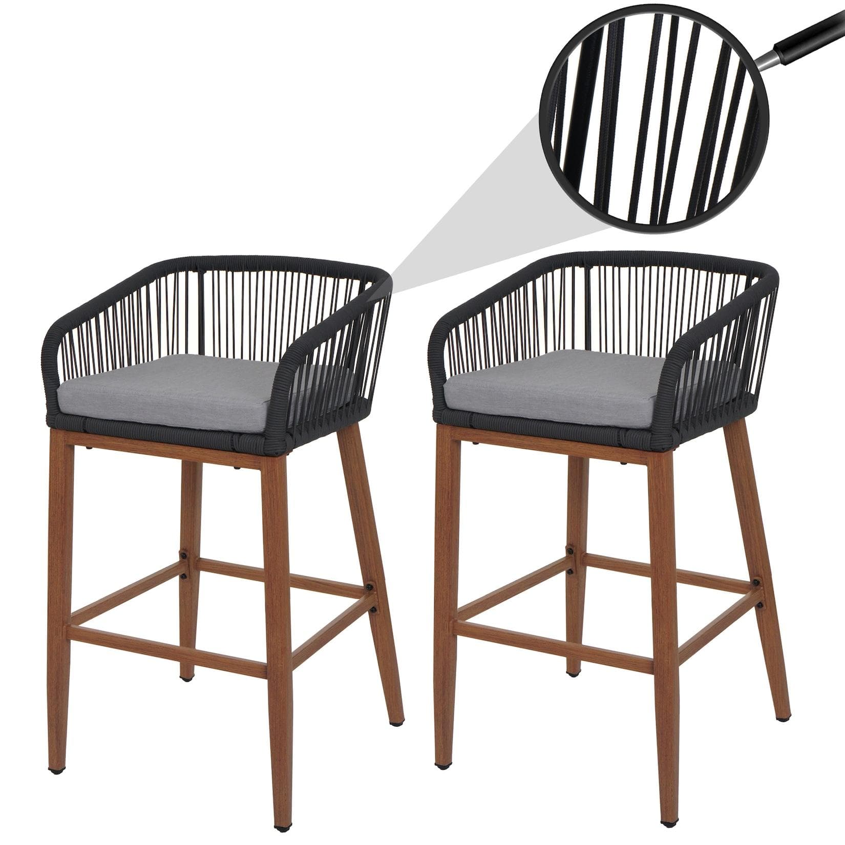 2er-Set Rope-Barhocker MCW Outdoor Seilgeflecht anthrazit