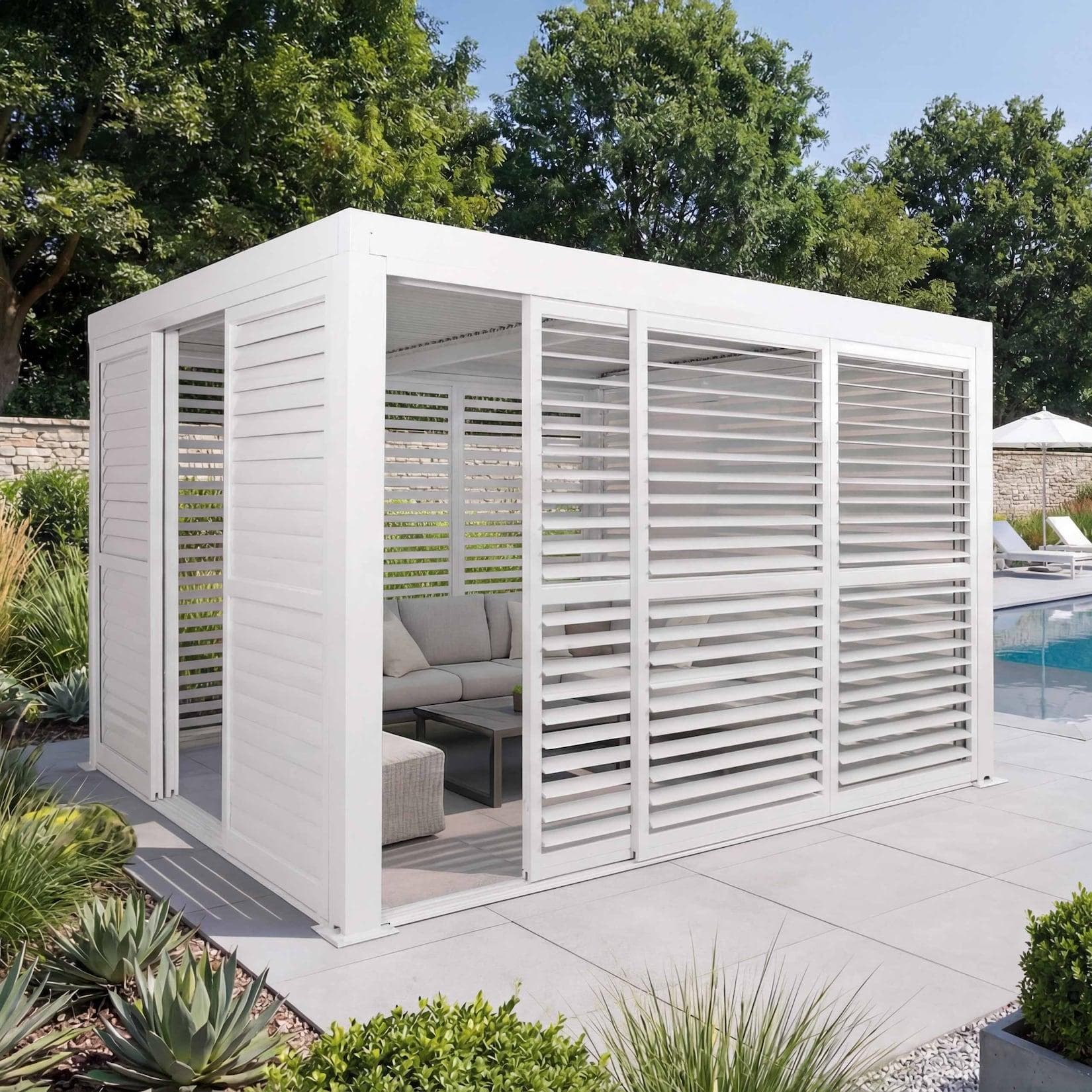 MCW Alu Pergola 3x3m weiß mit Schiebetüren