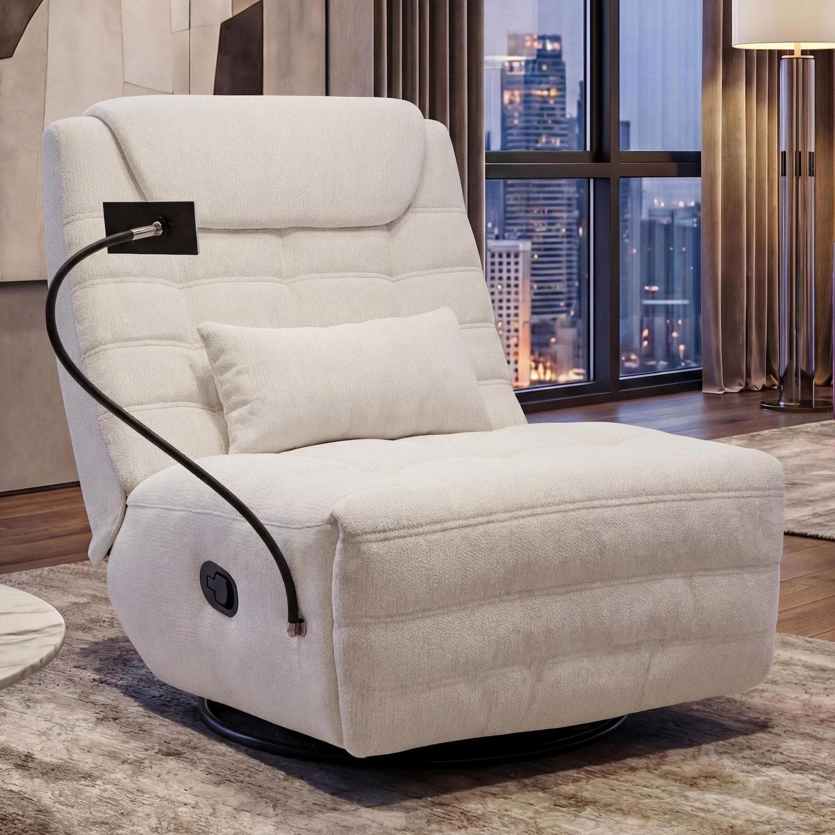 Relaxsessel MCW-P92 drehbar Kippfunktion Chenille creme-weiß