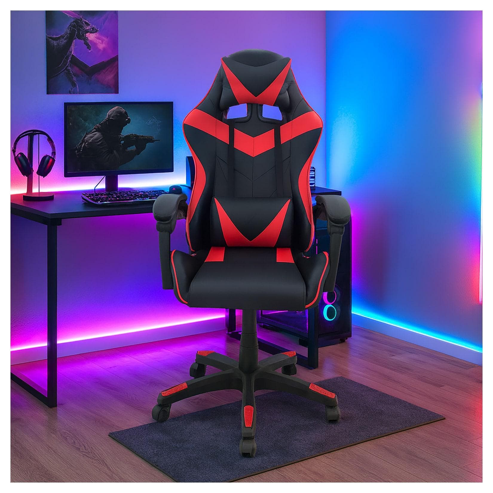 HTI-Living Schreibtischstuhl Krit Schwarz-Rot Höhenverstellbar mit Massage