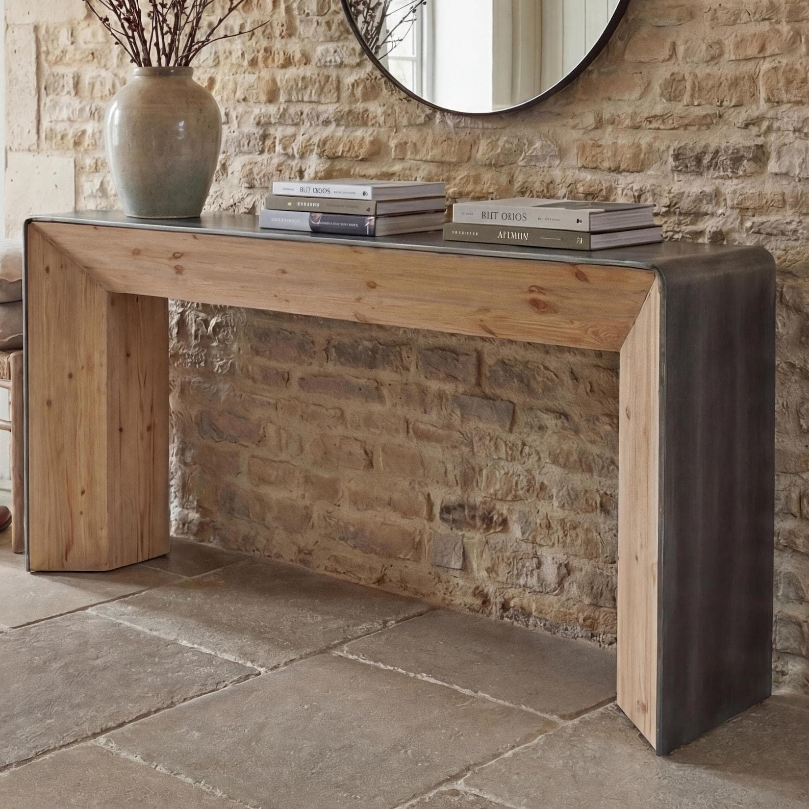 MCW Konsolentisch Industrial Massivholz Natur Metall-Optik