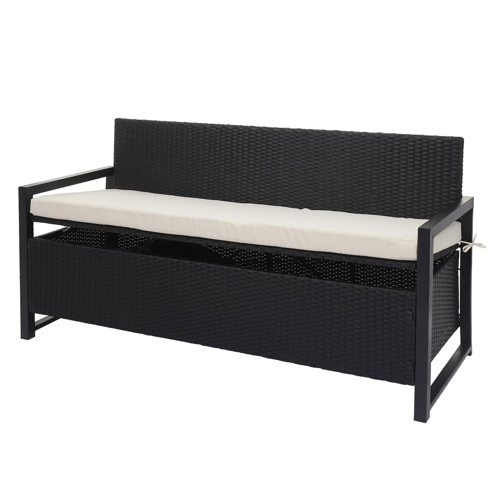 MCW Poly-Rattan 3er Sitzbank Anthrazit mit Staufach und Kissen