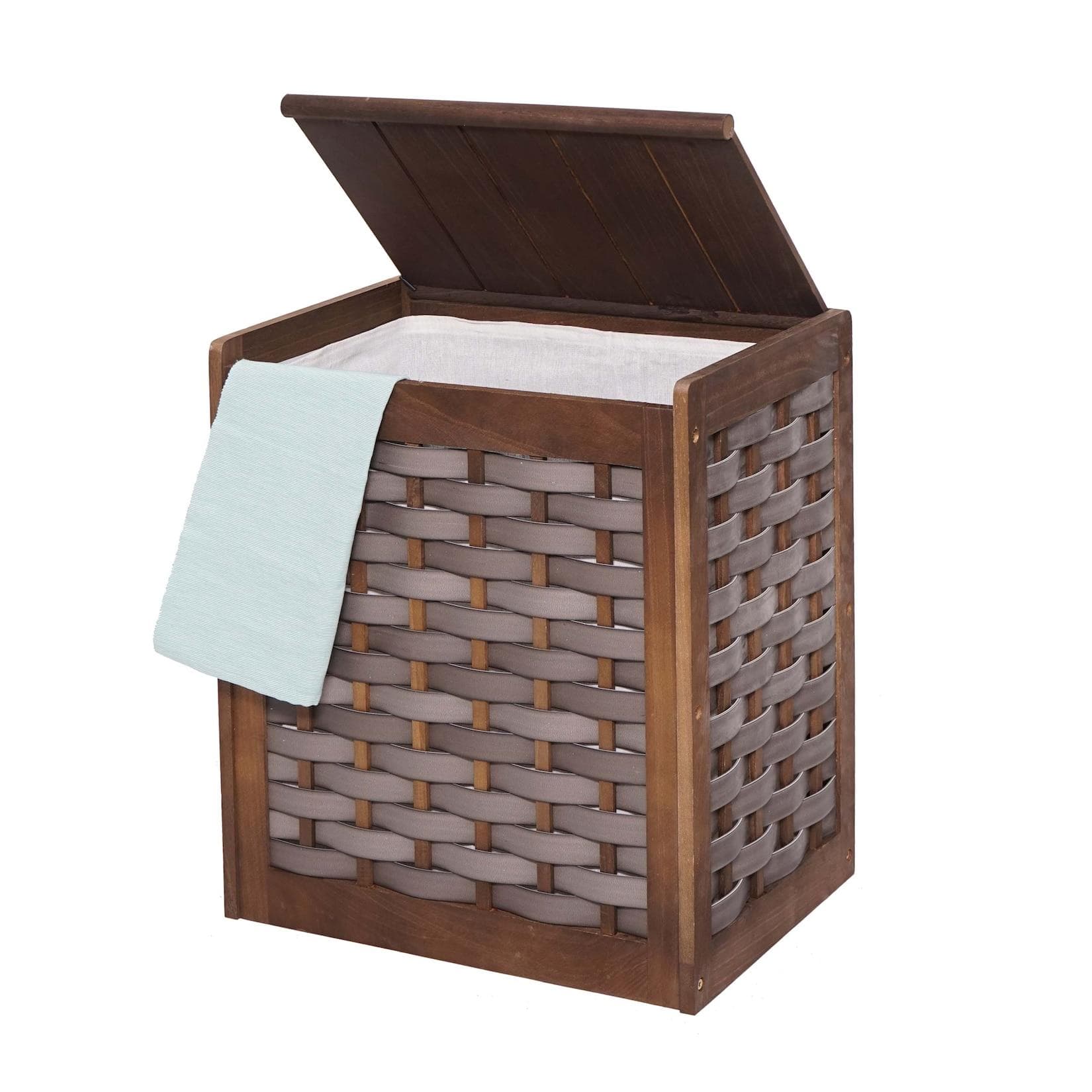 MCW Wäschekorb Massivholz Shabby-Look Braun 61x51x35cm