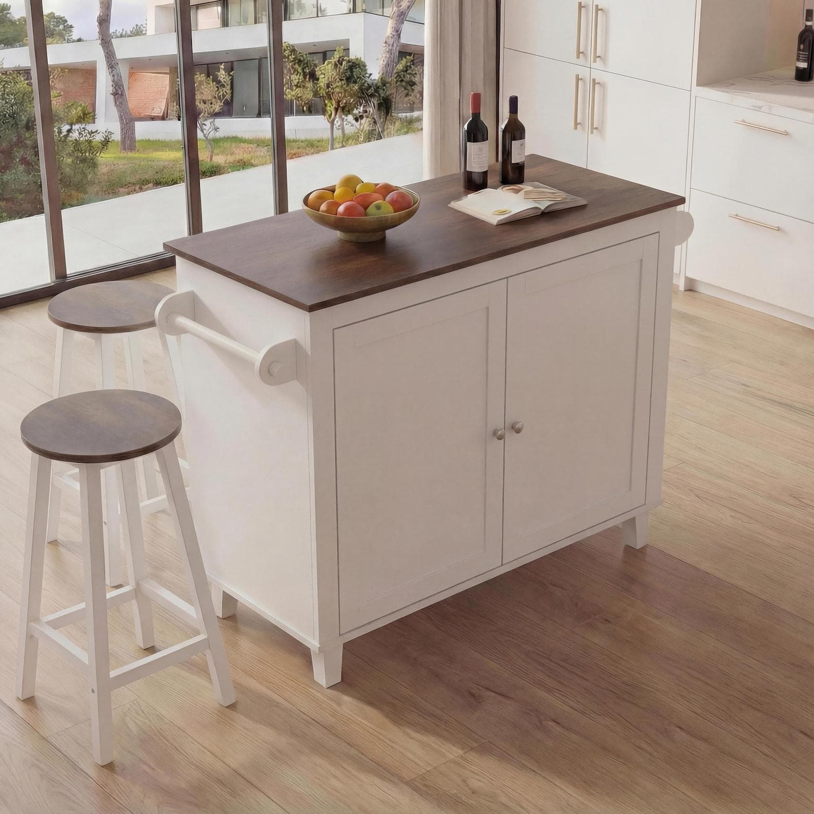 MCW Kücheninsel MCW-P61 Weiß/Braun mit Stauraum