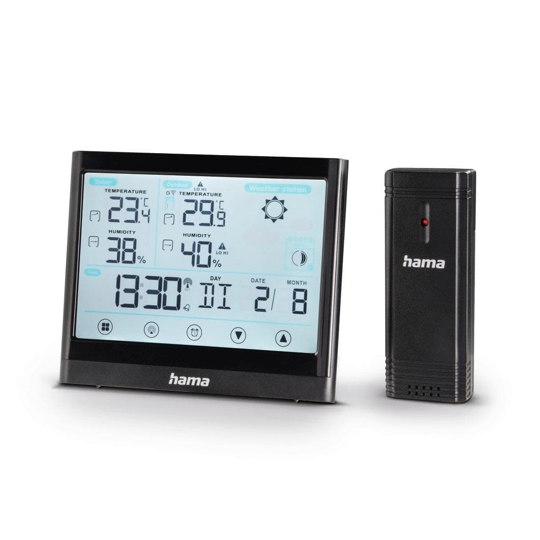Hama Full Touch Wetterstation Schwarz mit Außensensor und DCF-Funkuhr