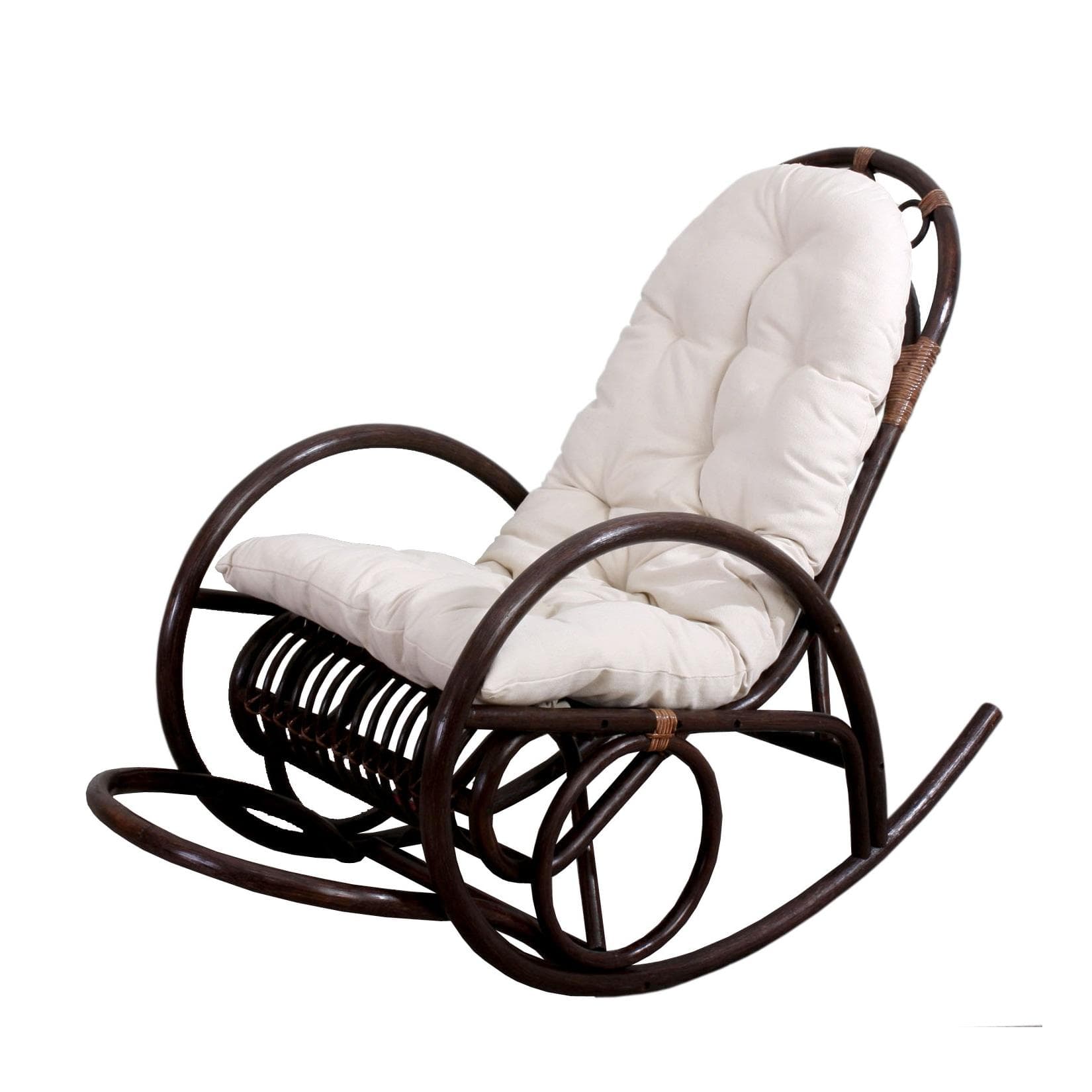 Schaukelstuhl MCW-C40, Schwingsessel Rattansessel, braun ~ Auflage weiß