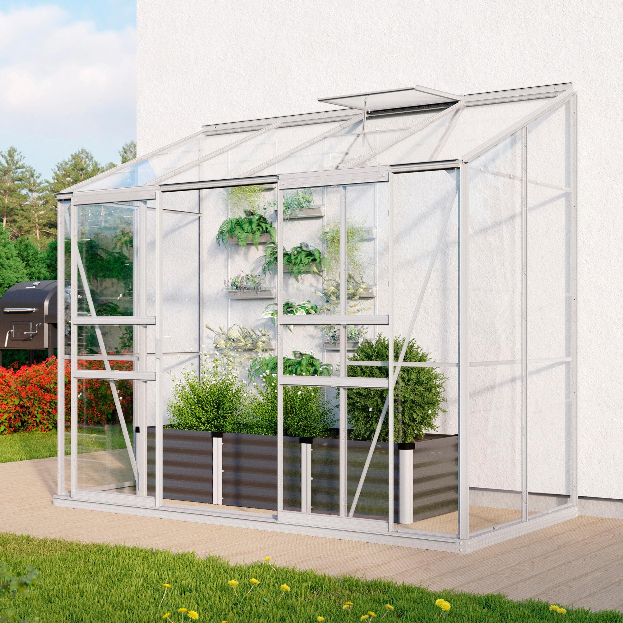 VITAVIA Styx 3300 Anlehngewächshaus silber ESG-Glas