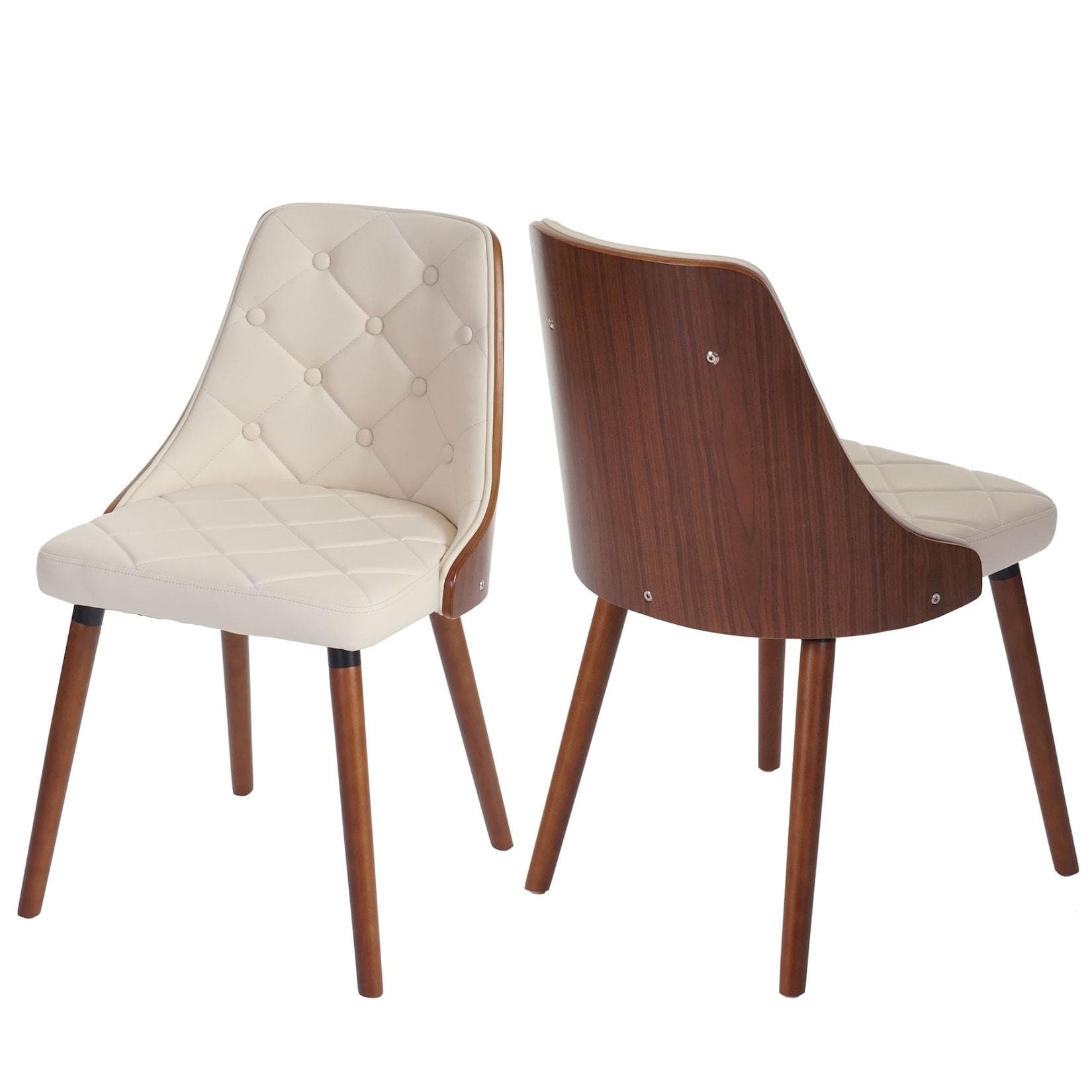 2er-Set Esszimmerstuhl MCW-A75 Walnuss-Optik Bugholz Kunstleder Creme