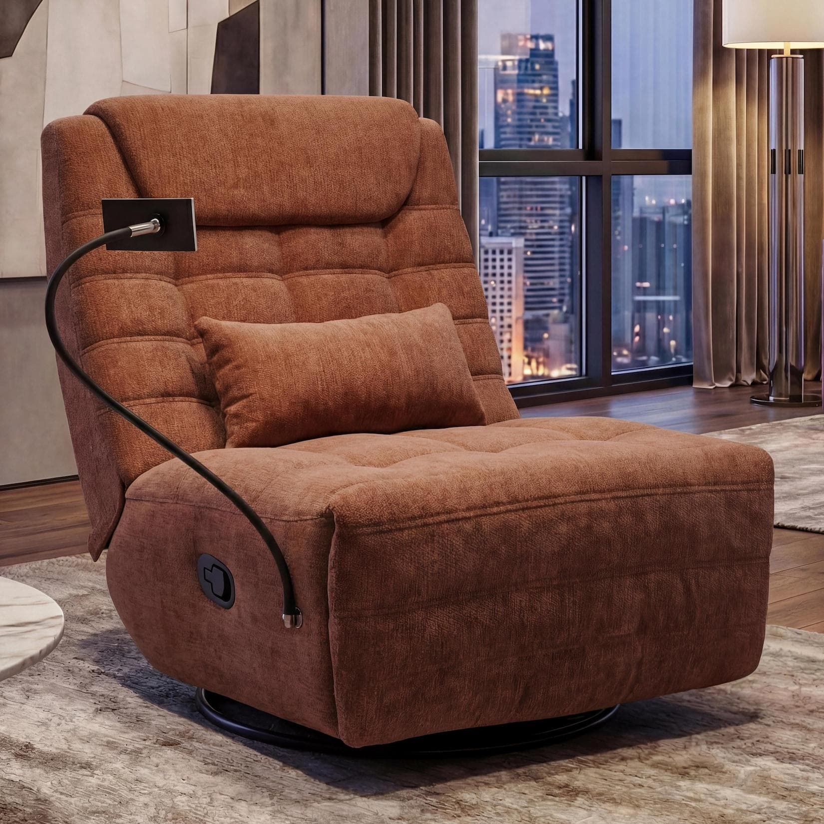 Relaxsessel MCW-P92 TV-Sessel drehbar mit Kippfunktion Chenille Terrakotta