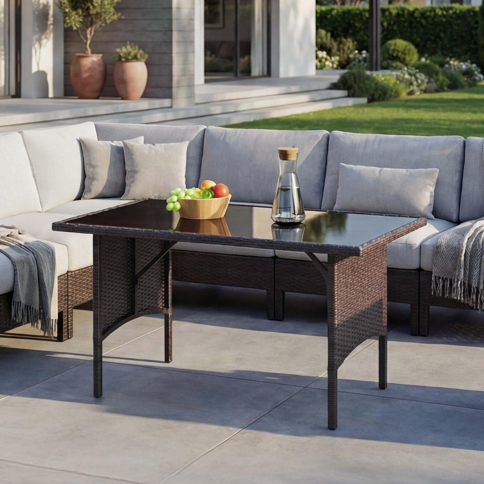 MCW Poly-Rattan Esstisch Braun 112x60cm Garten