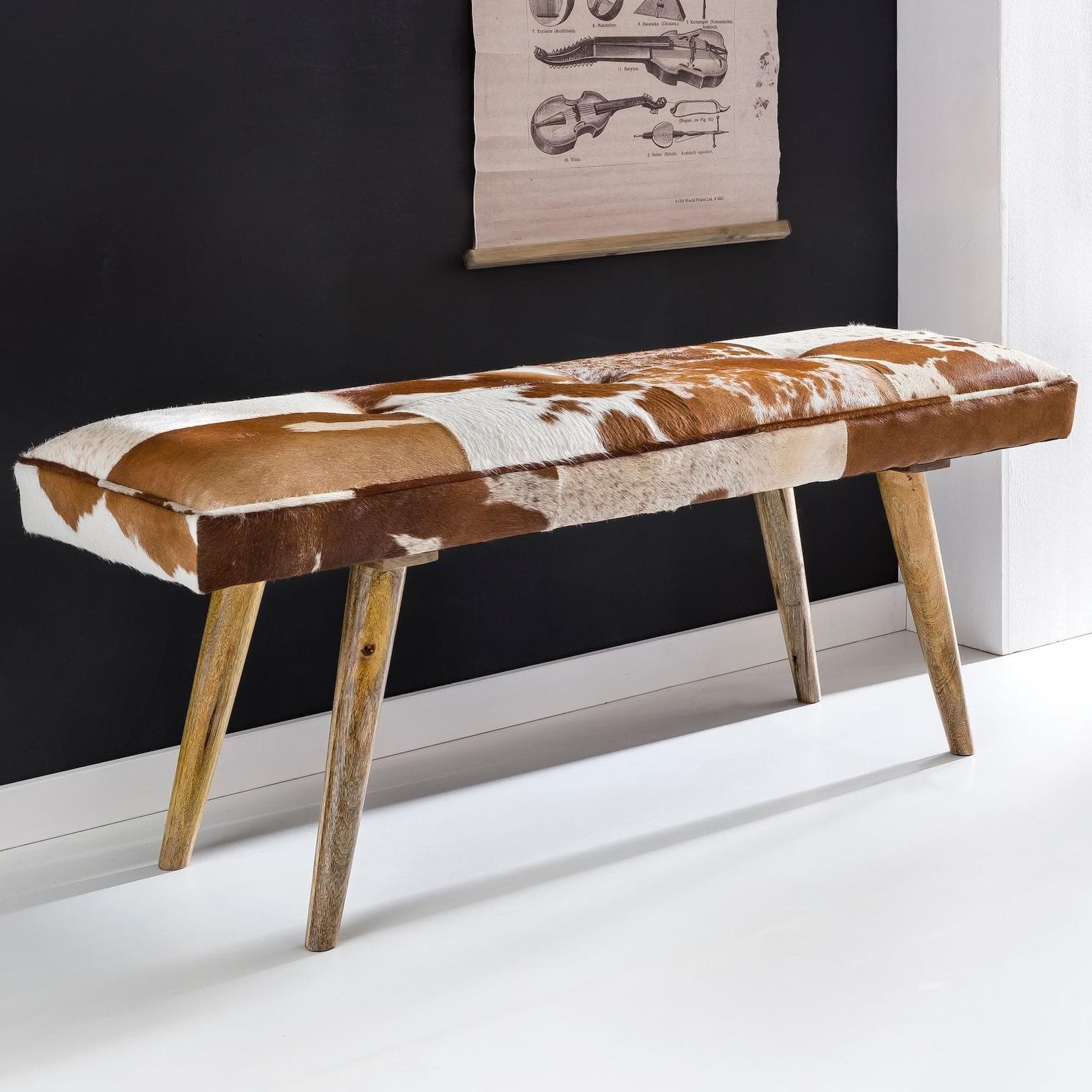 Flurbank mit Ziegenfell Design Garderobenbank 120cm