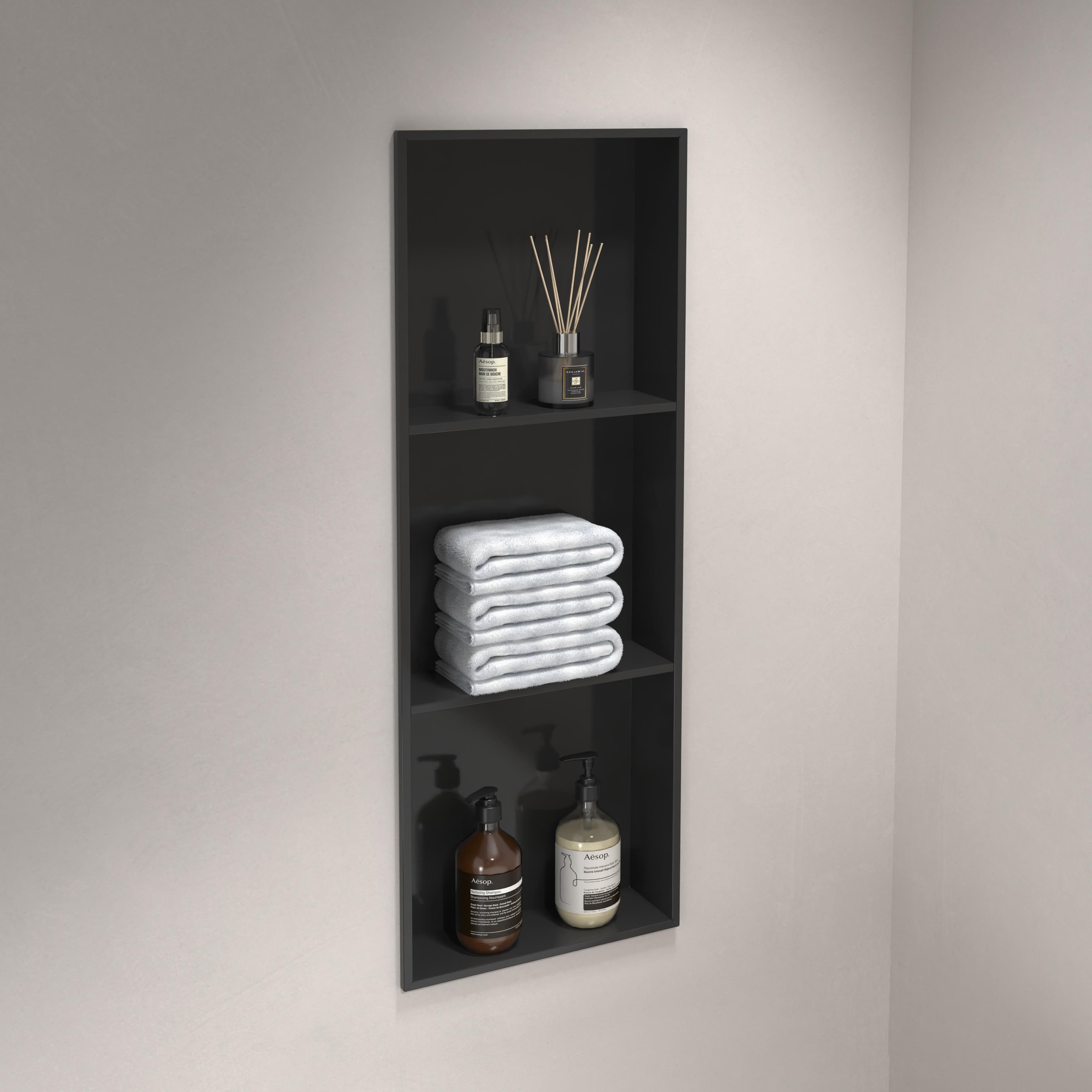 MARWELL Badregal Como Schwarz Edelstahl Wandnische