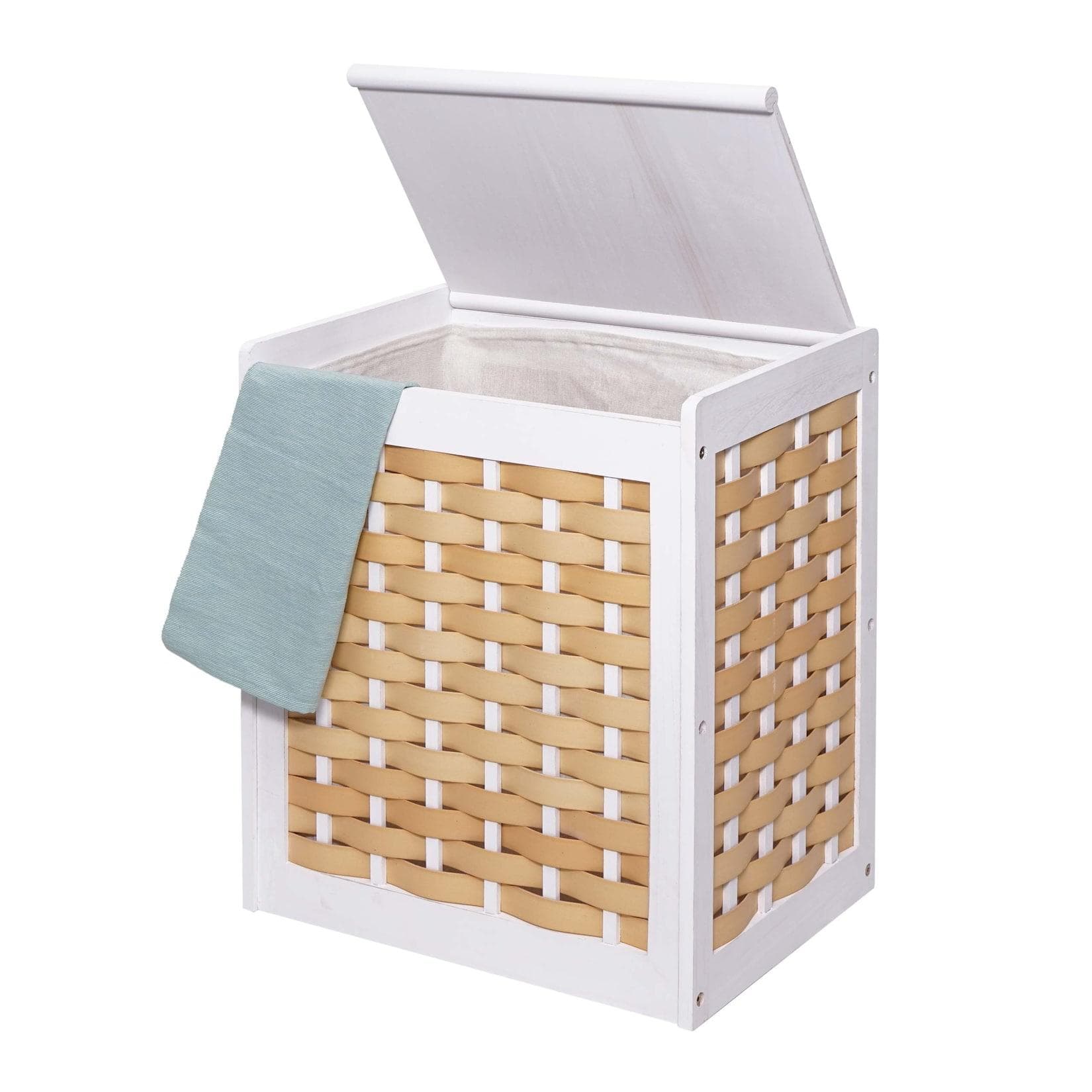 Wäschekorb MCW-G37 Weiß Massivholz Shabby-Look