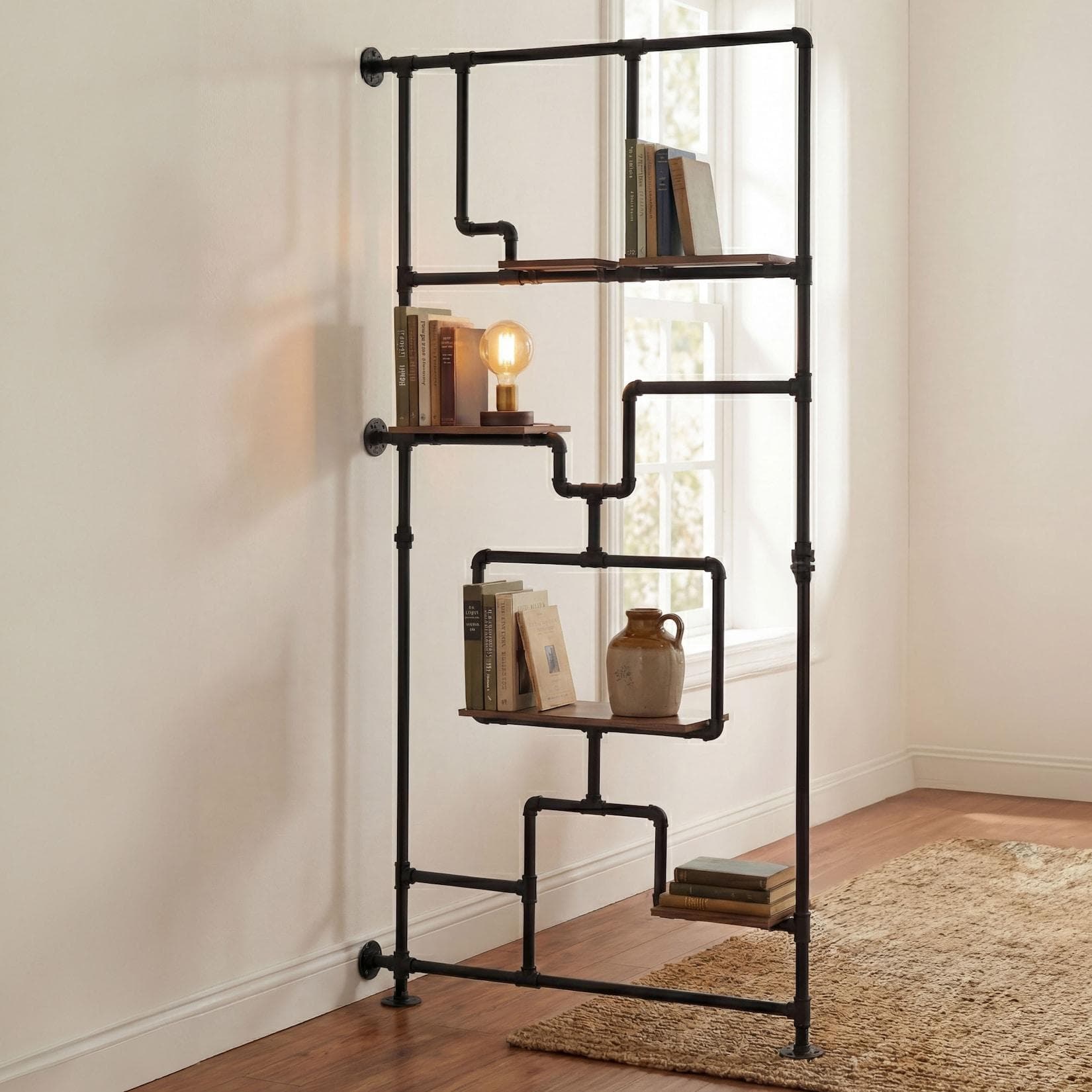 MCW Raumteiler mit Regal Industrial Metall Melamin braun