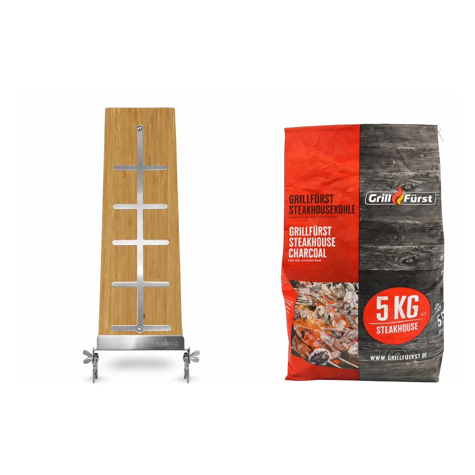 Grillfürst Flammlachs Starter-Set mit Bambus Brett und 5kg Grillkohle