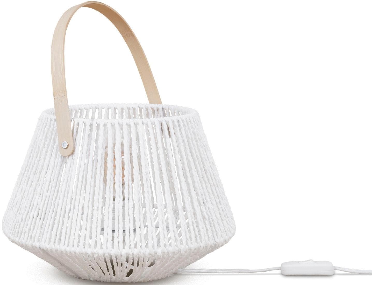 PACO HOME Tischleuchte Cisco Weiß Korboptik E27