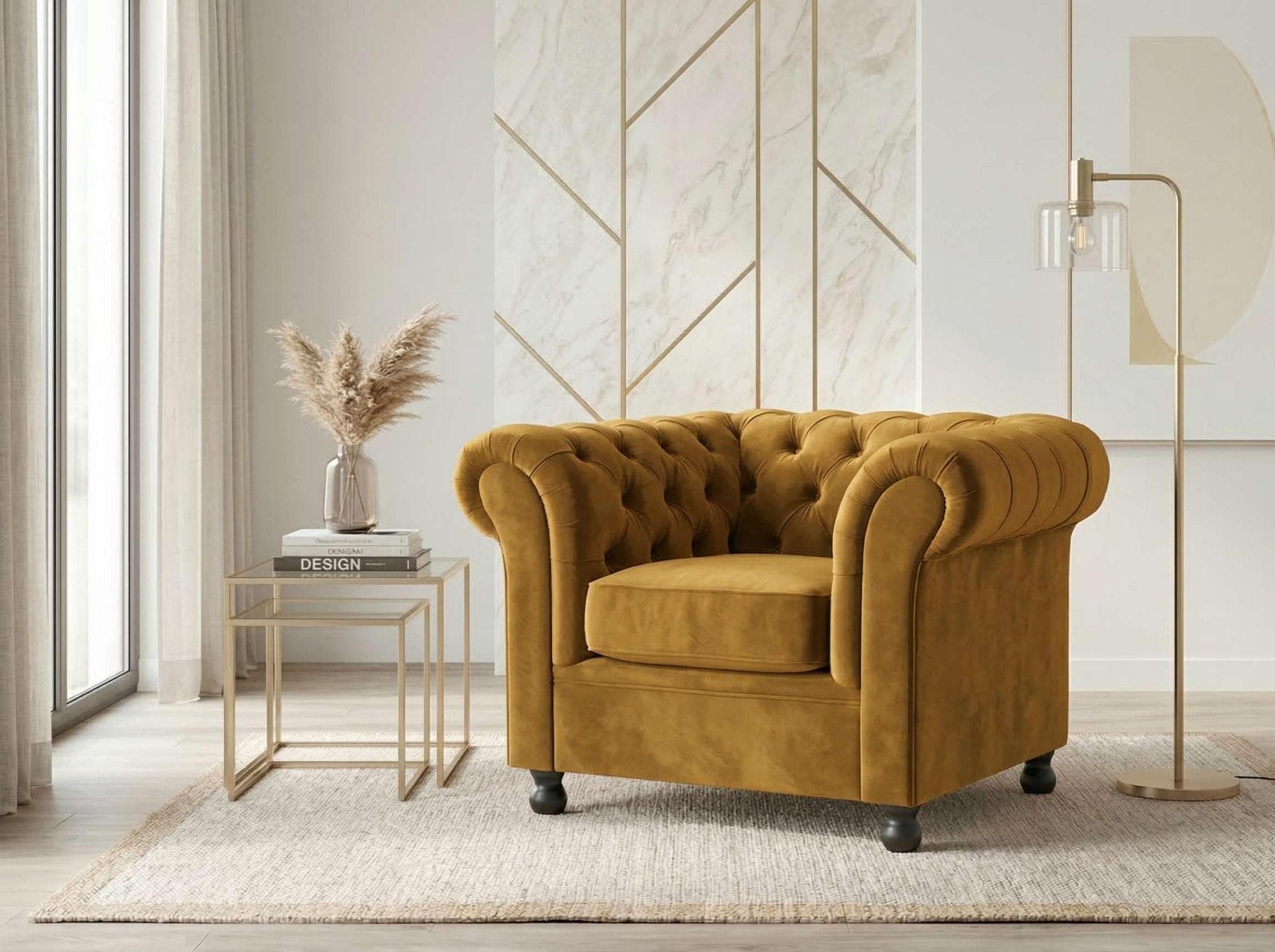 HOME AFFAIRE BRONNOY Chesterfield Sessel gold Samt