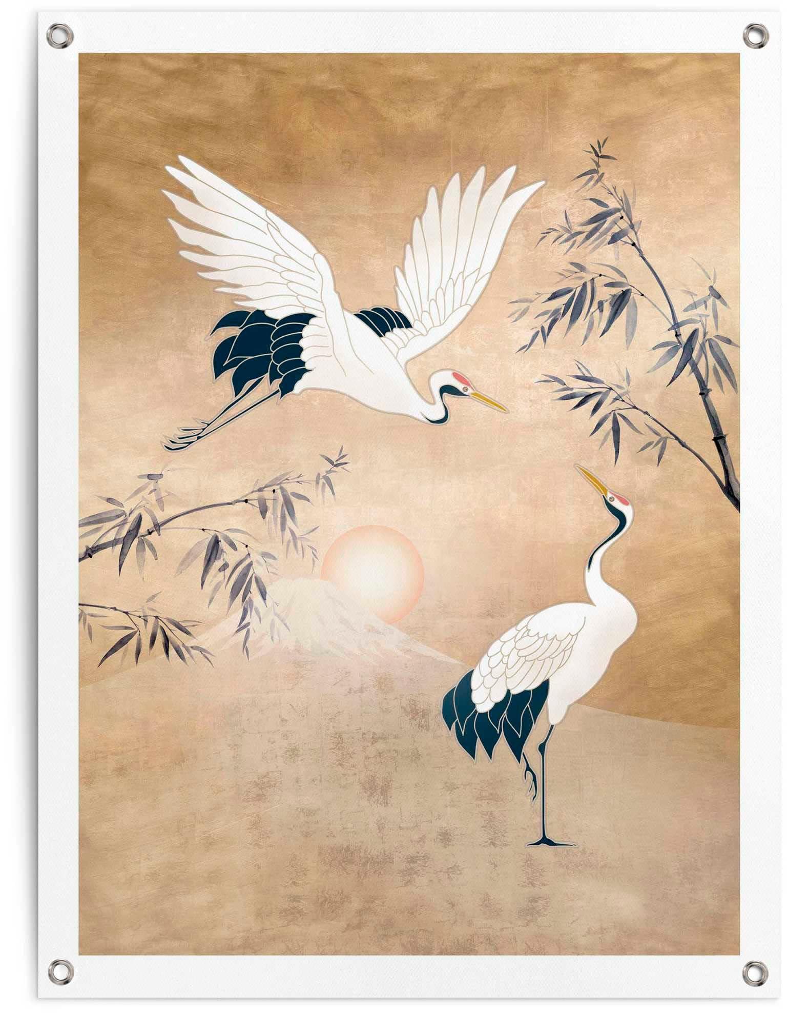 Reinders Poster Kraniche in Gold Gelb Leinwand