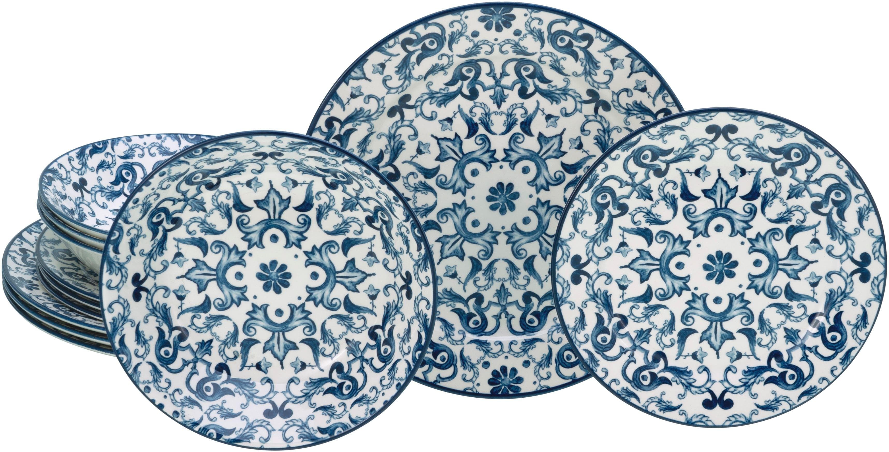 CREATABLE Teller-Set 12-tlg blau Steingut mediterran