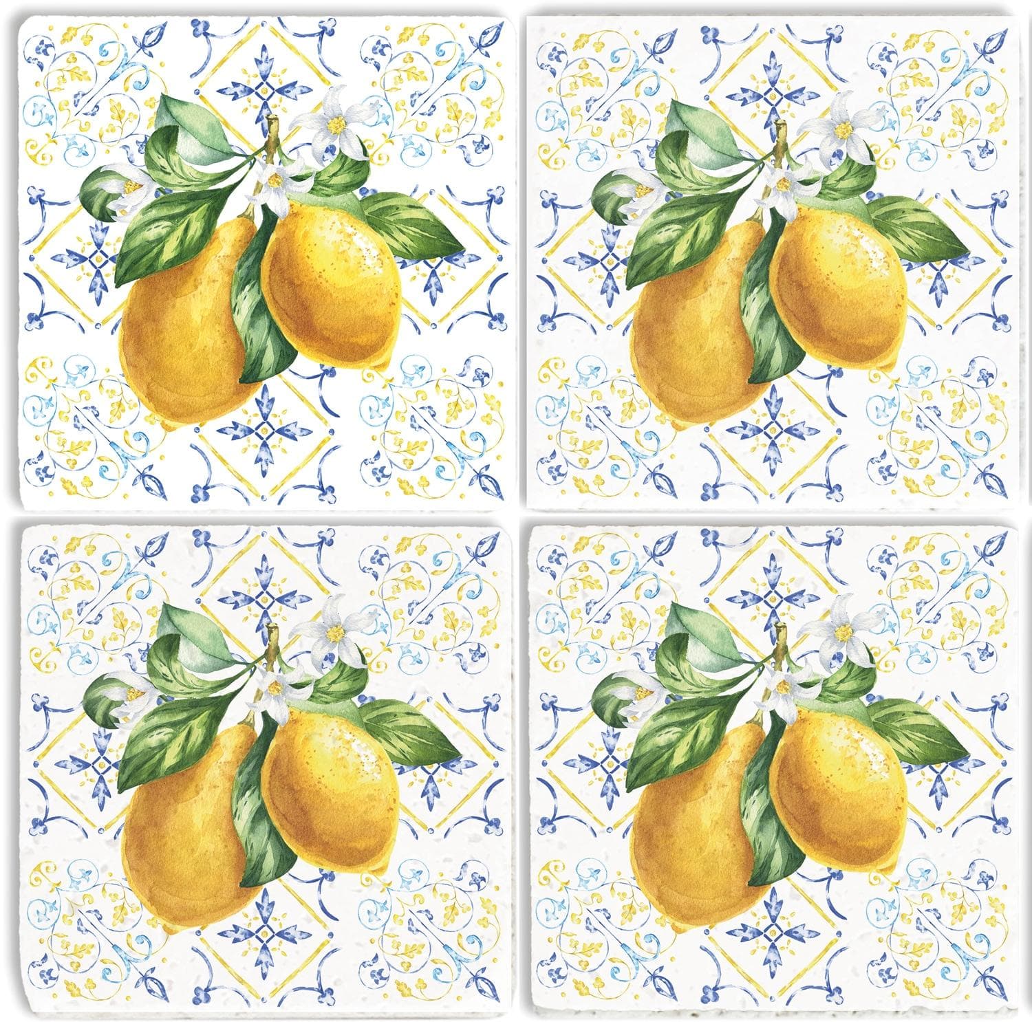 Getränkeuntersetzer QUEENCE Zitronen-Mosaik Motiv Fliesen Steine