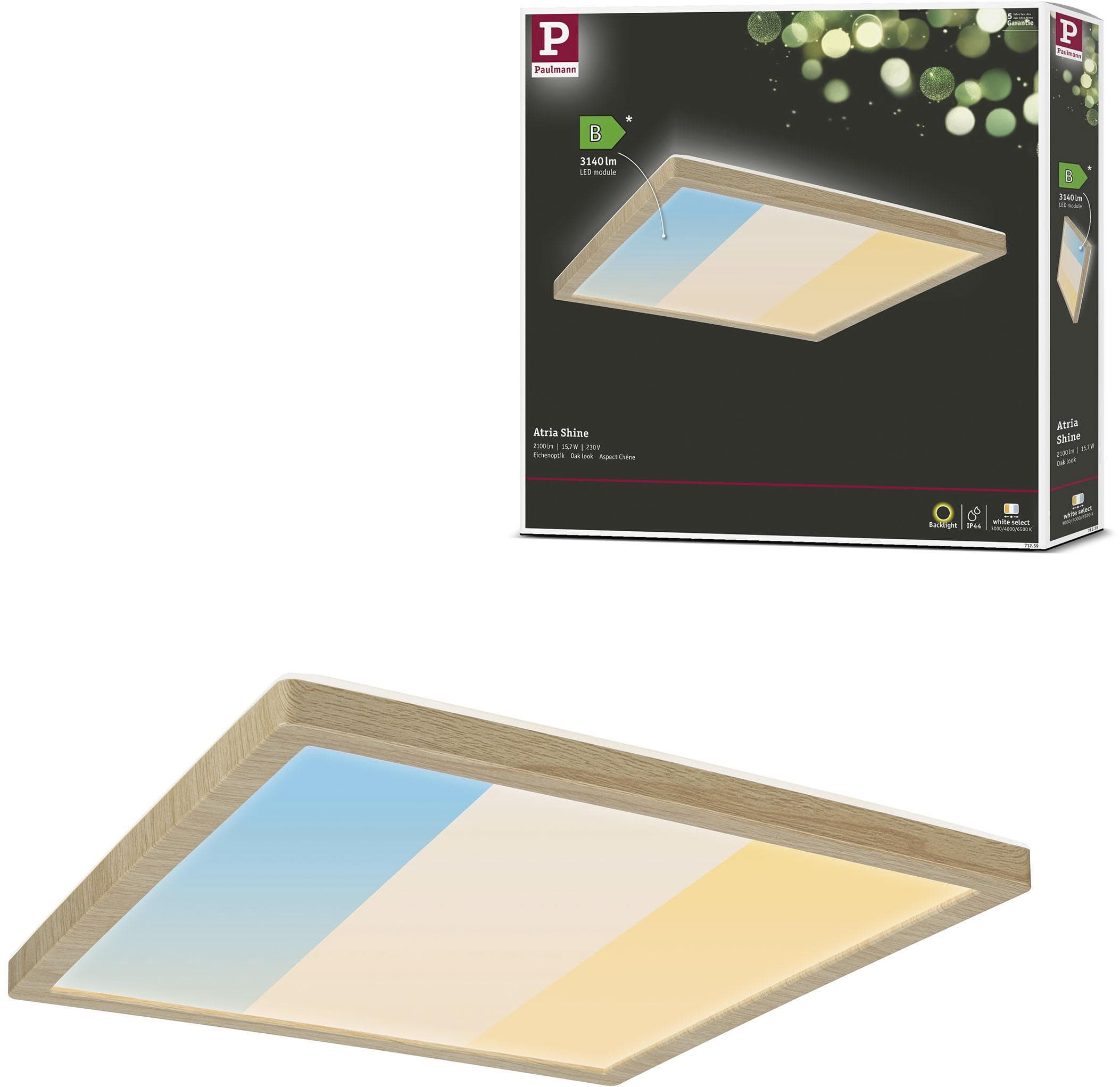 PAULMANN LED Deckenleuchte Atria Shine IP44 Holzoptik Eiche