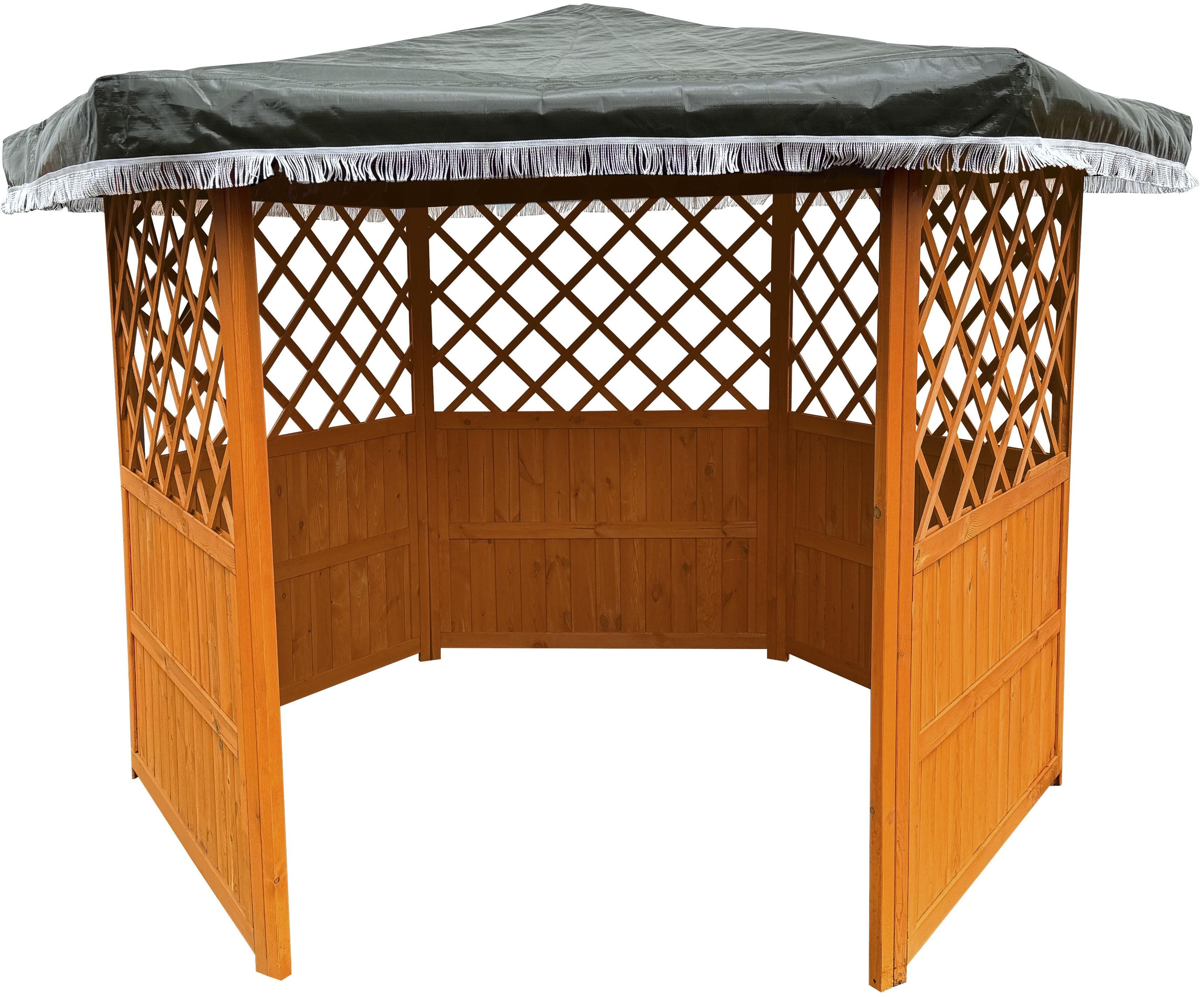 PROMADINO Holzpavillon Marburg Sechseckig Braun Weiß