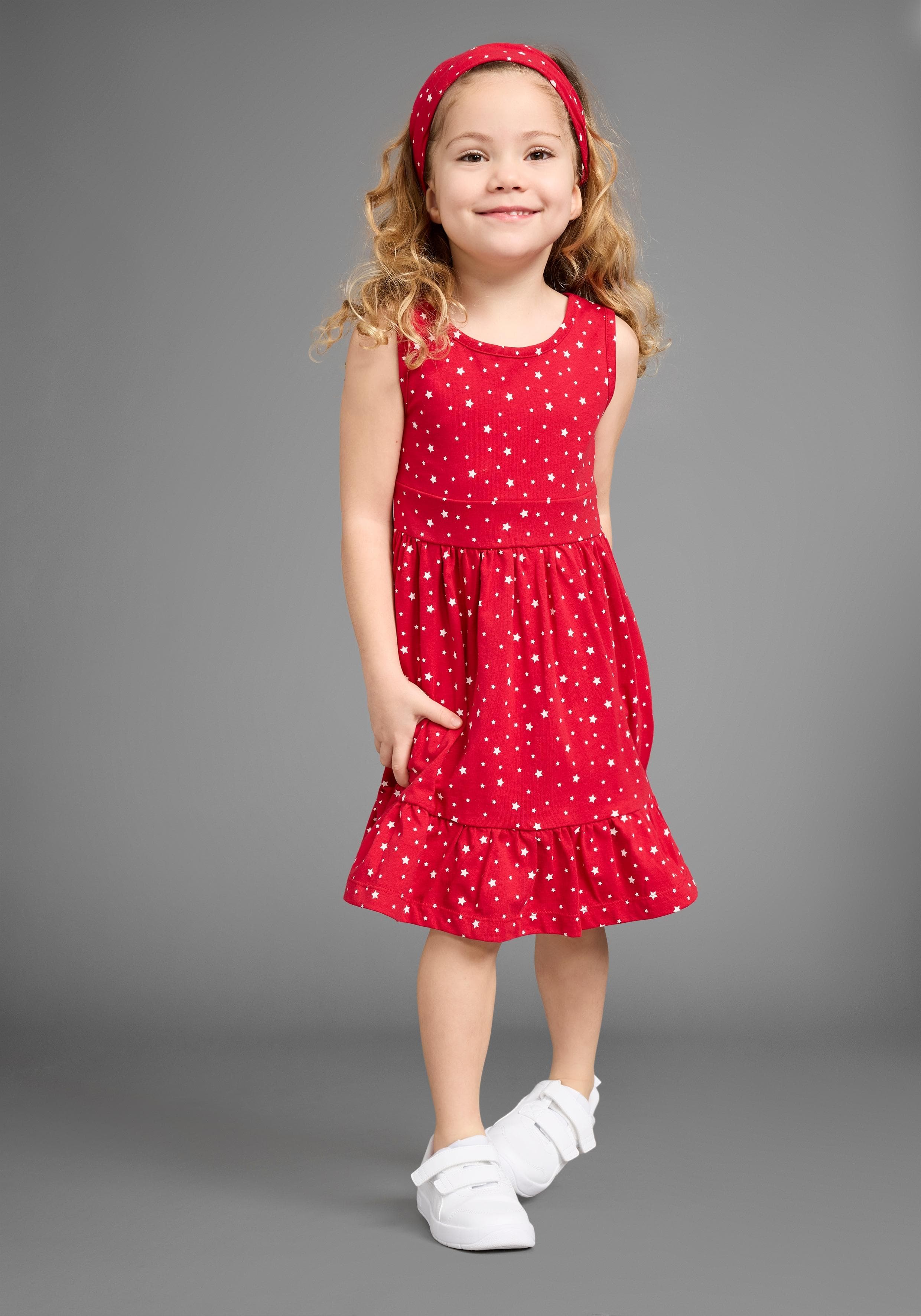 KIDSWORLD Jerseykleid 2tlg. Shirtkleid + Haarband rot Sterne
